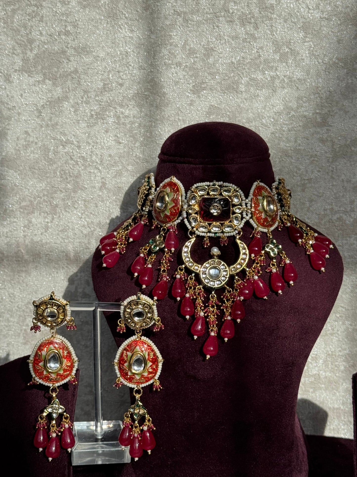 Maroon Red Meenakari Necklace Set | The Tara Collection
