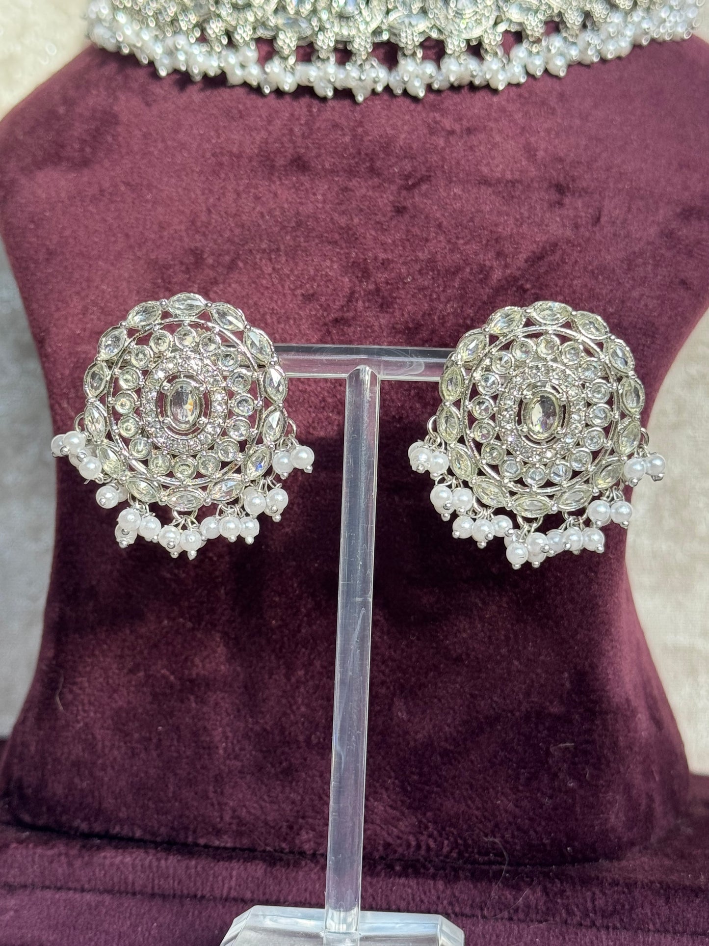 Silver Set with Stud earrings & tikka