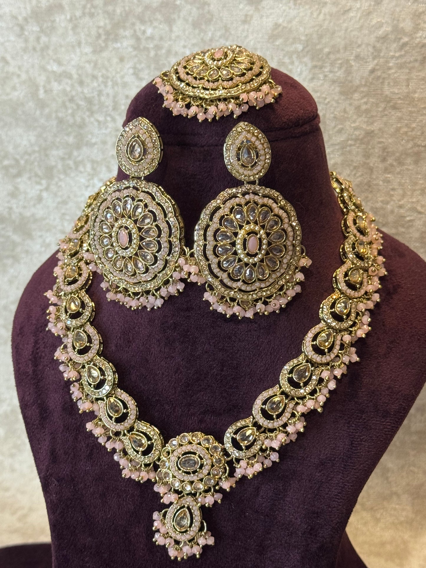 Polki Necklace Set | Necklace, Earrings & Tikka - Multiple Colours