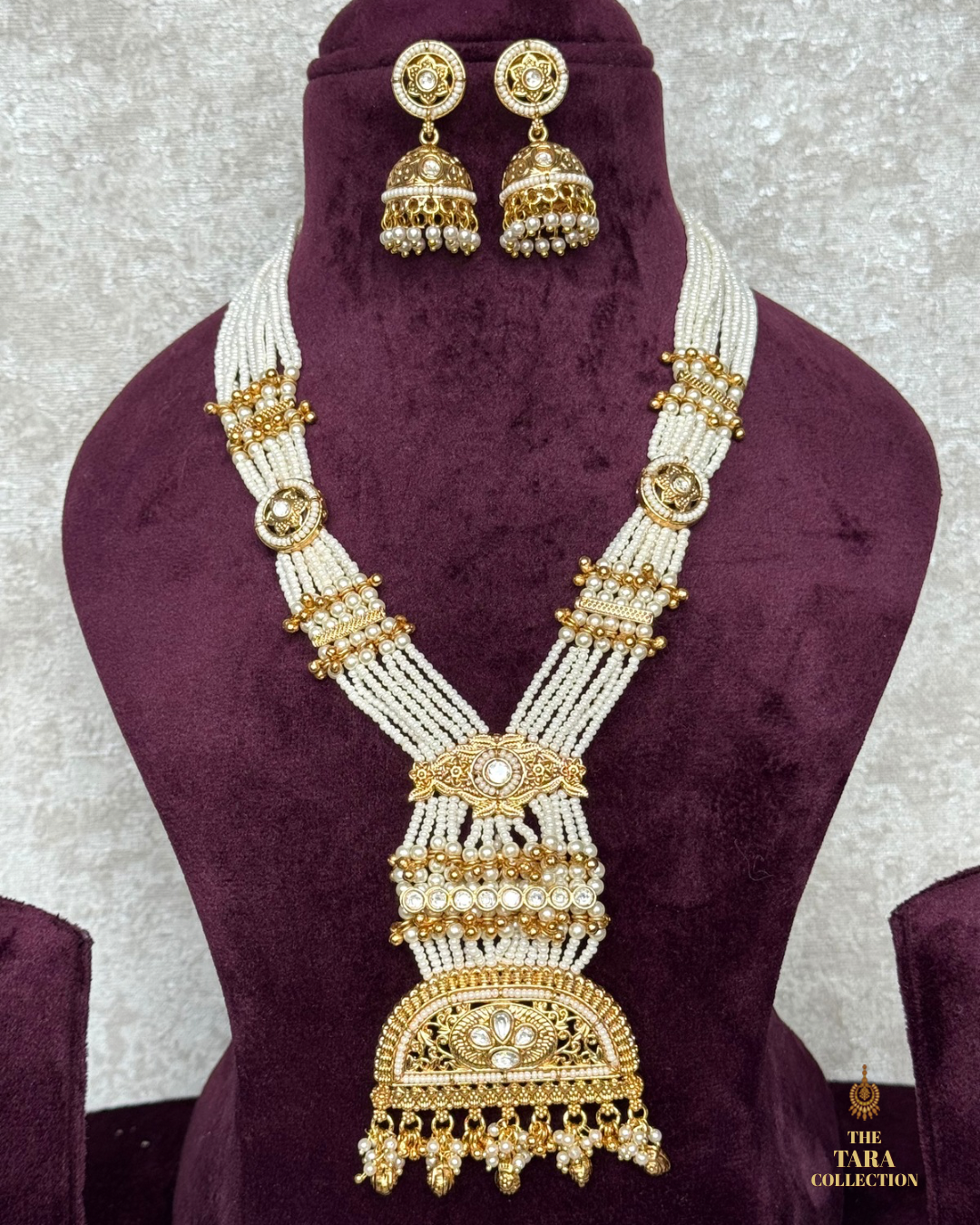 Antique Gold Plated Long Necklace Mala Set