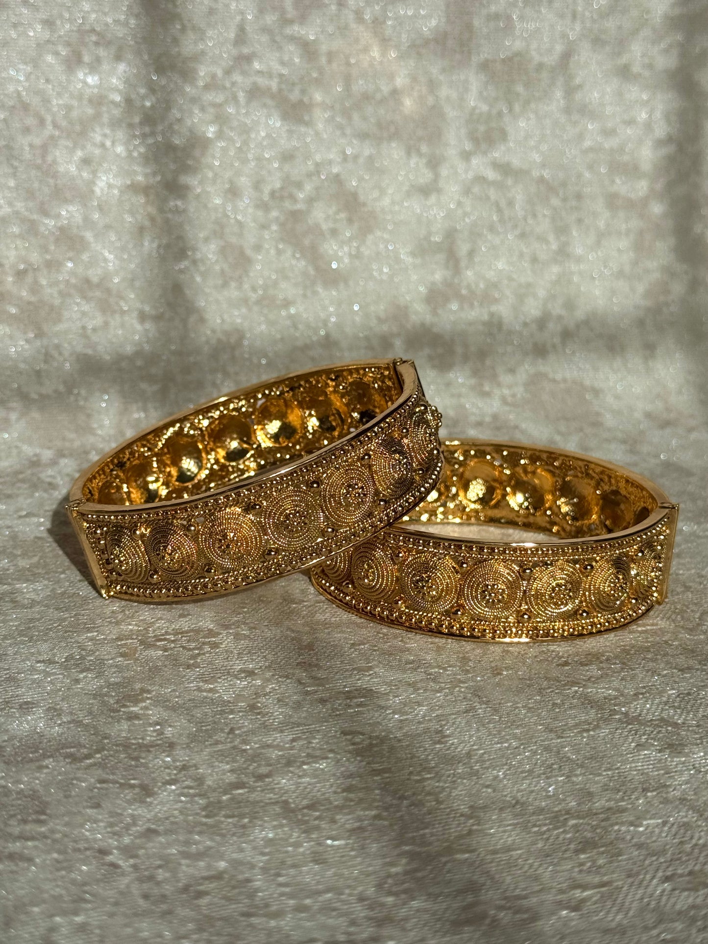 Gold Plated Thick Screw Open Bangles (Set of 2)