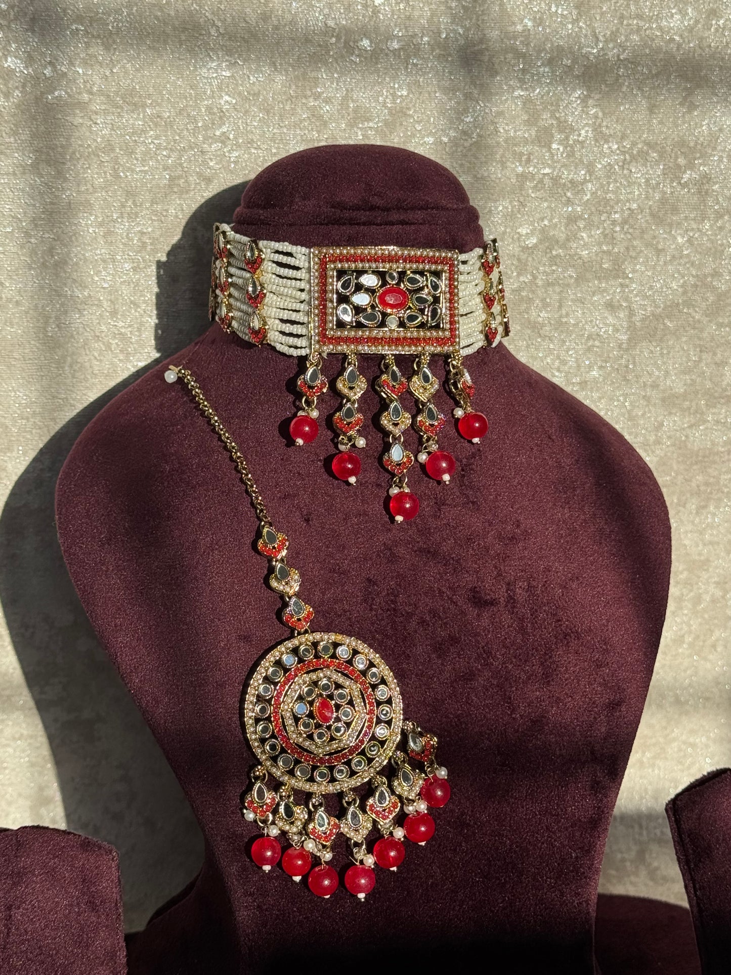 Mirror Work Choker Set | Choker, Earrings, Tikka