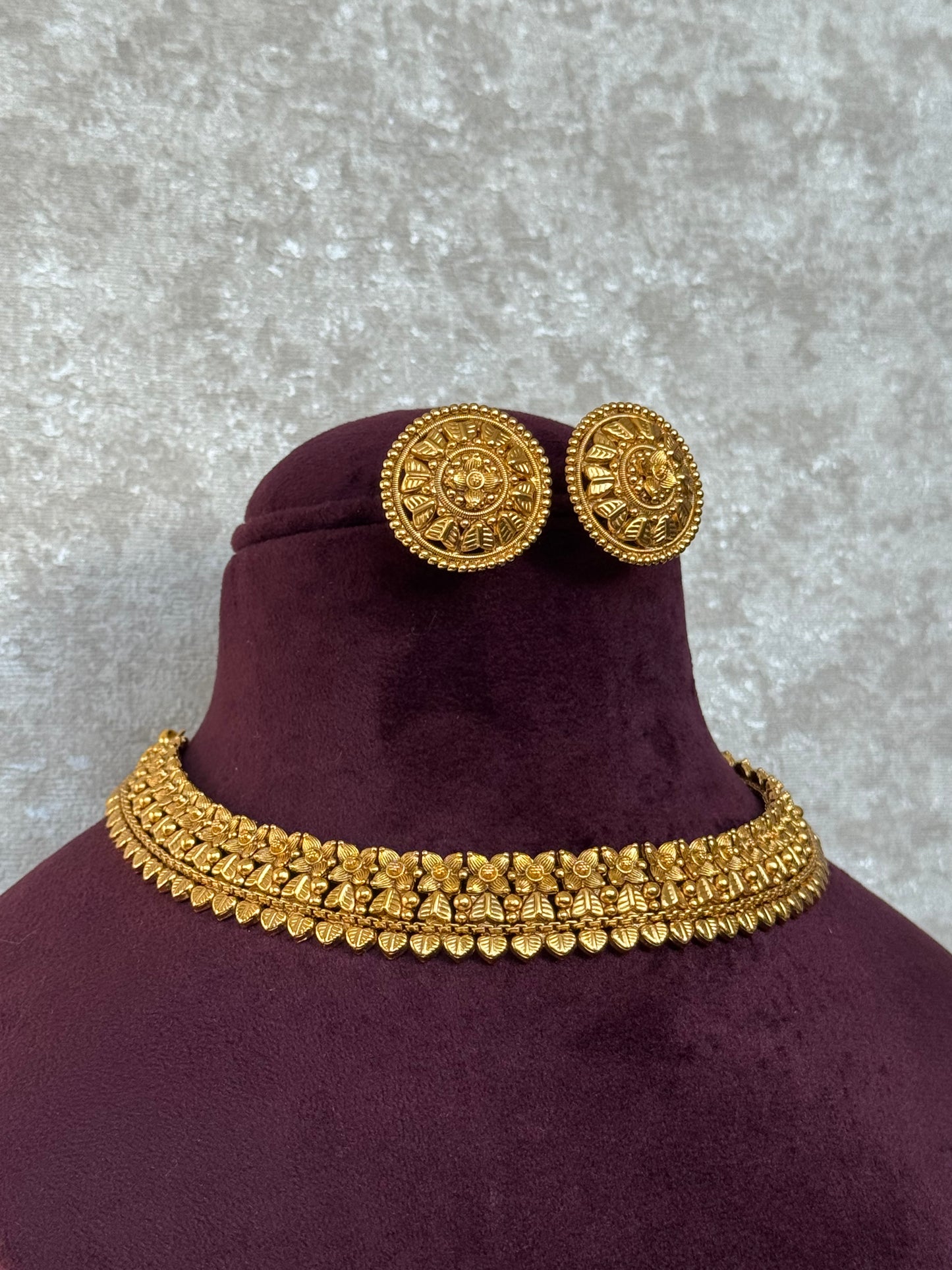 Classic Matte Gold Plated Necklace Set