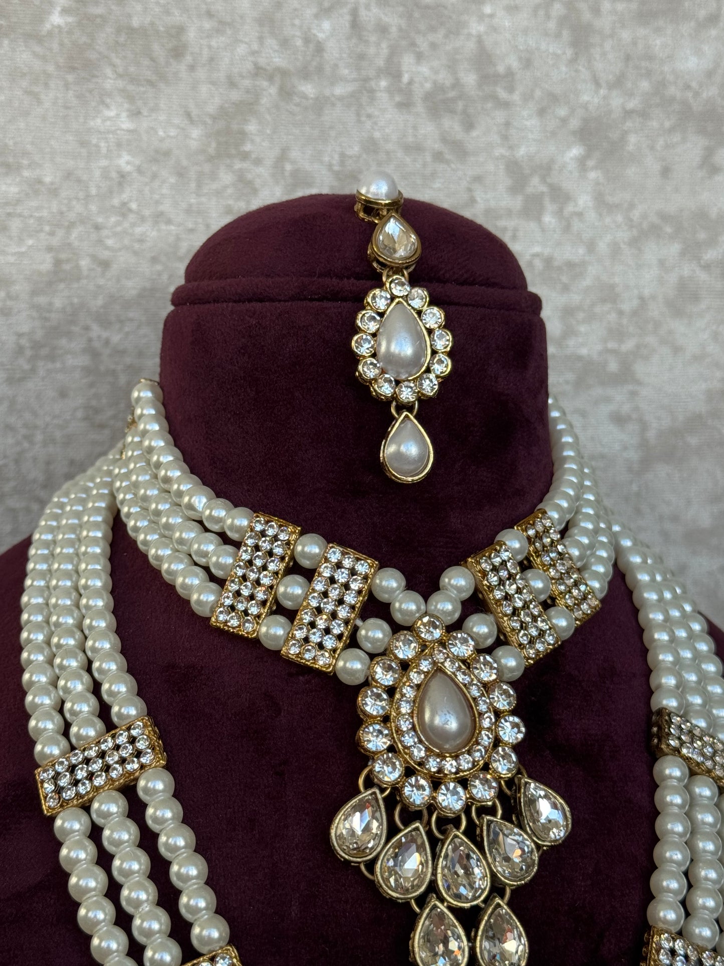 Pearl & Kundan Mala Necklace Set | Necklace, Mala, Tikka, Earrings