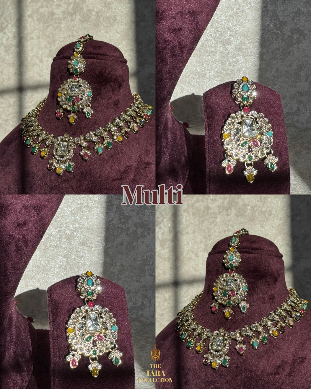 Crystal stone style necklace set (with earrings & tikka)
