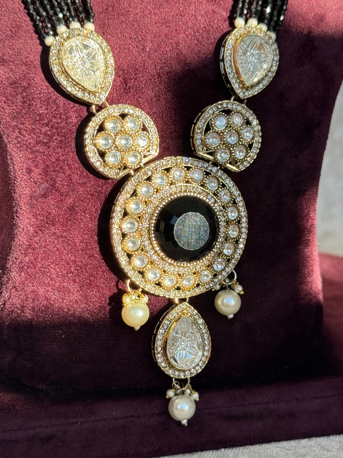 Long Black Mala Set | Mala Necklace & Earrings