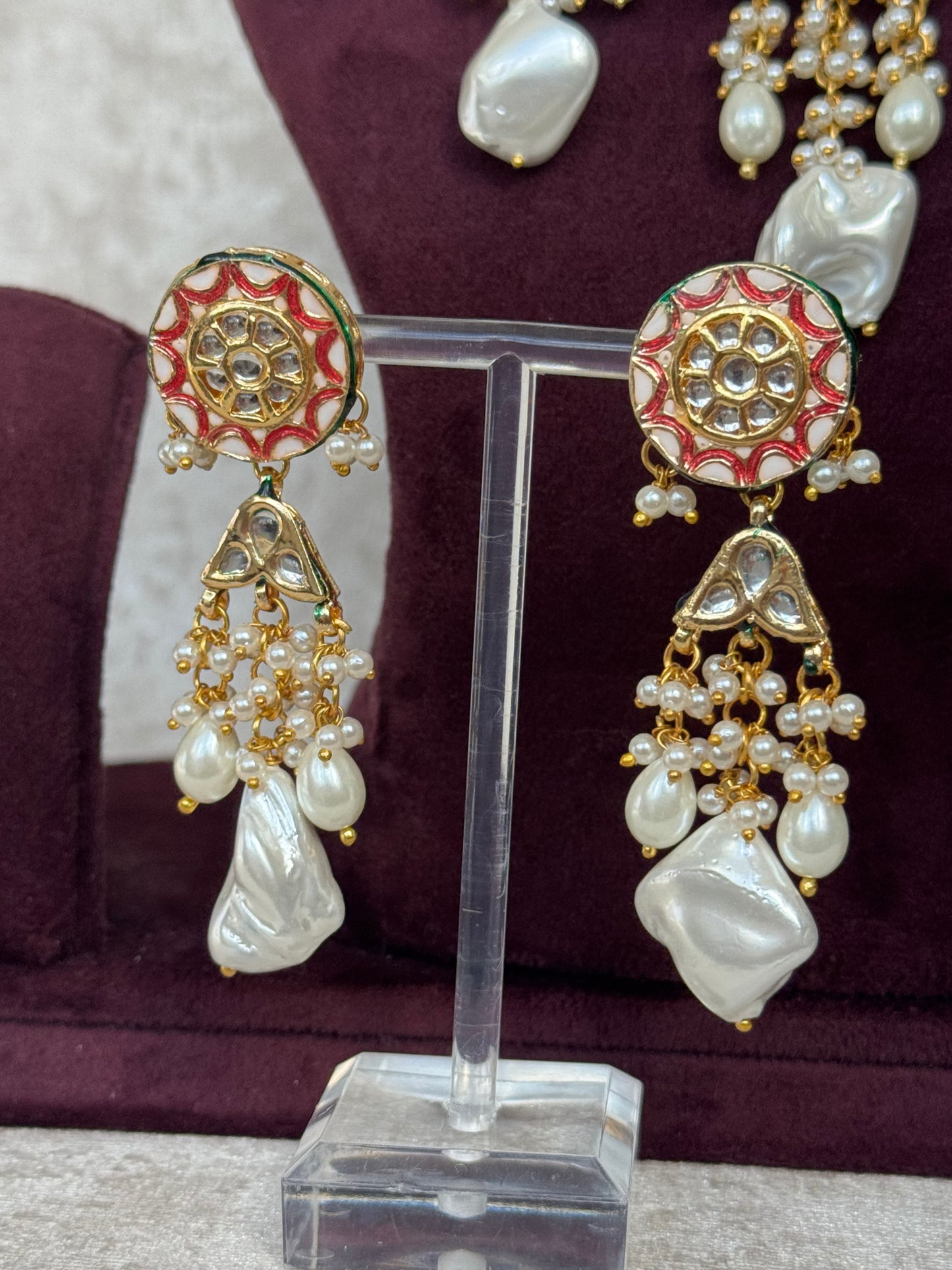 Kundan & Carving Stone Meenakari Necklace Set | The Tara Collection