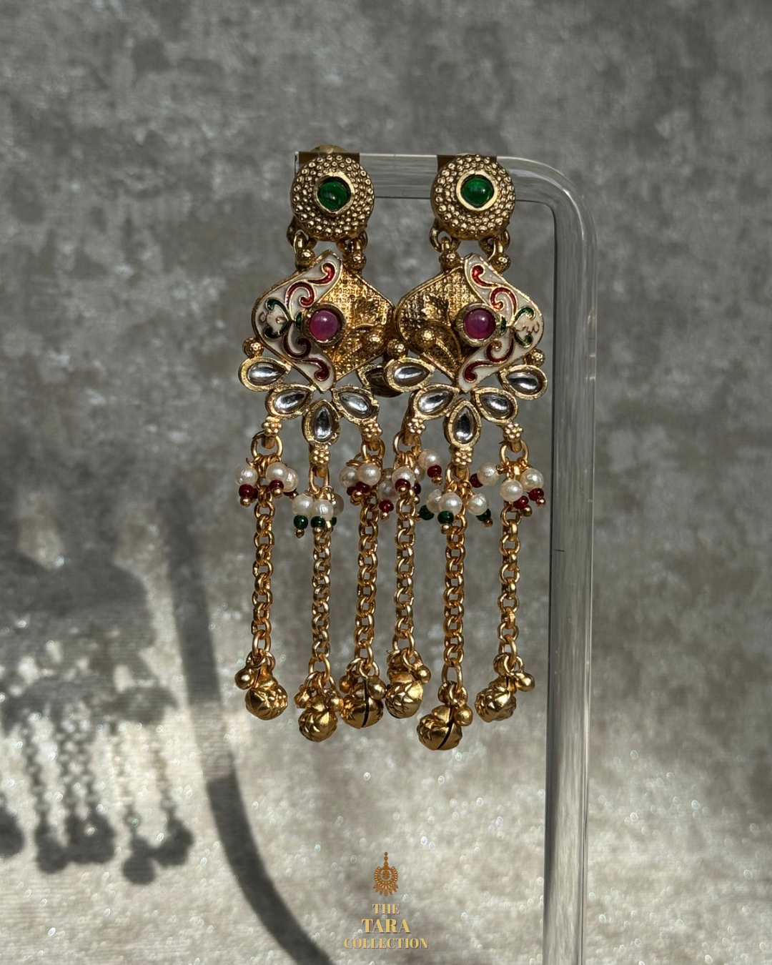 Antique Gold Ghungroo Drop earrings with Meenakari detail