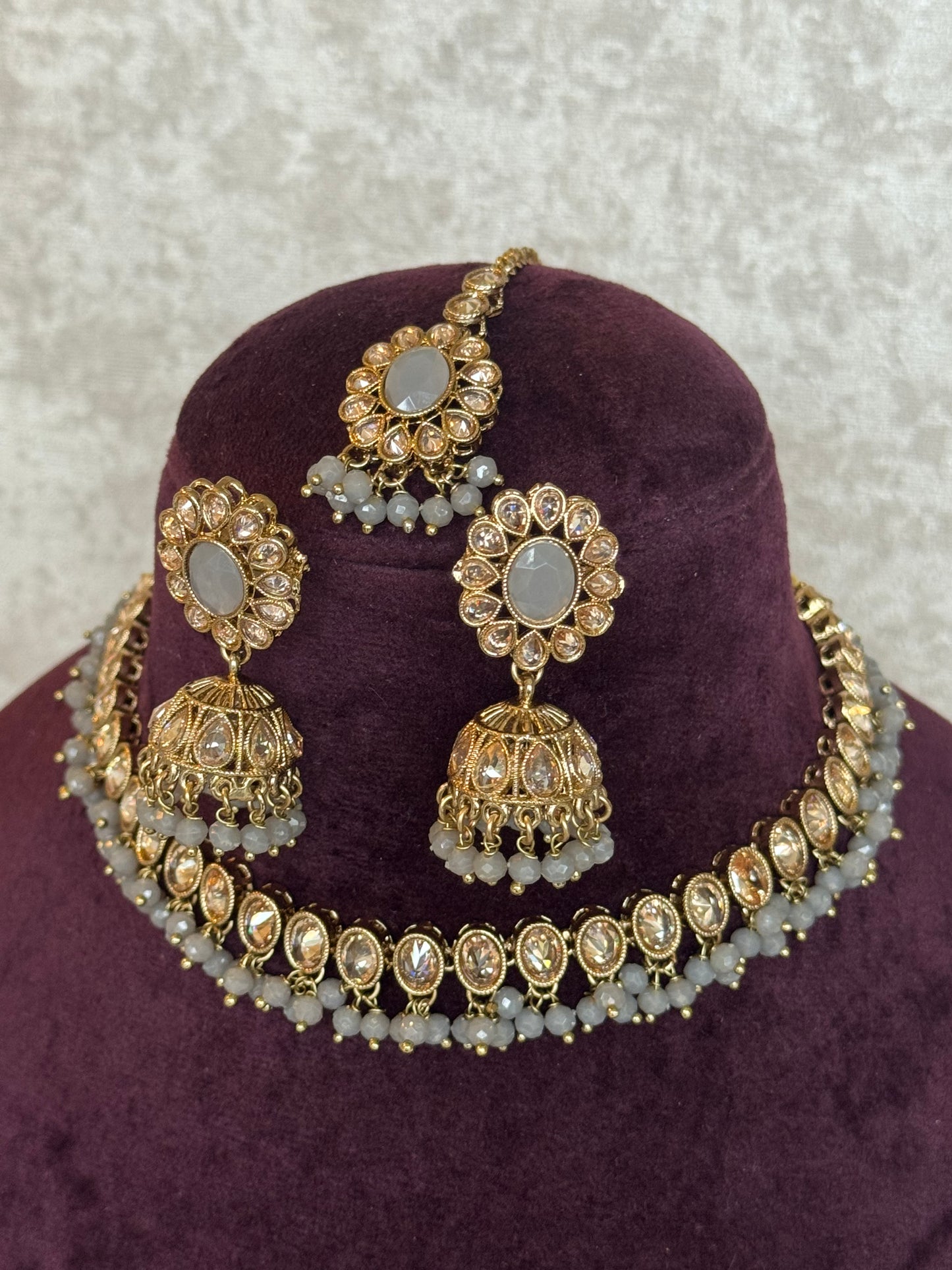 Slim Necklace set | Necklace, Jhumka earrings, Tikka | The Tara Collection
