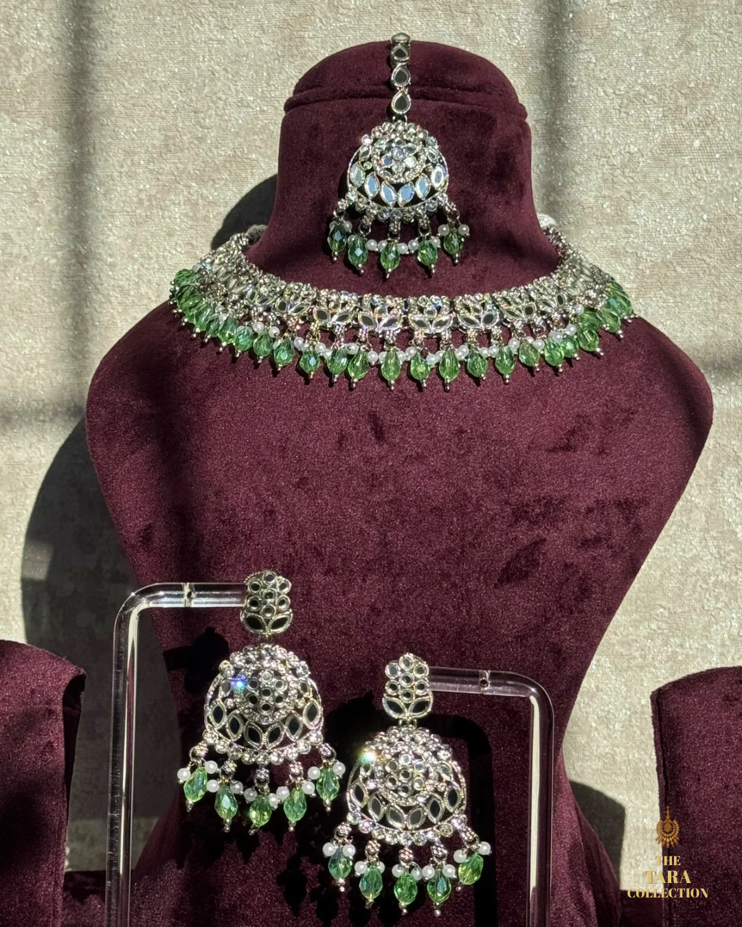 Silver & Mint Green Mirror Necklace Set