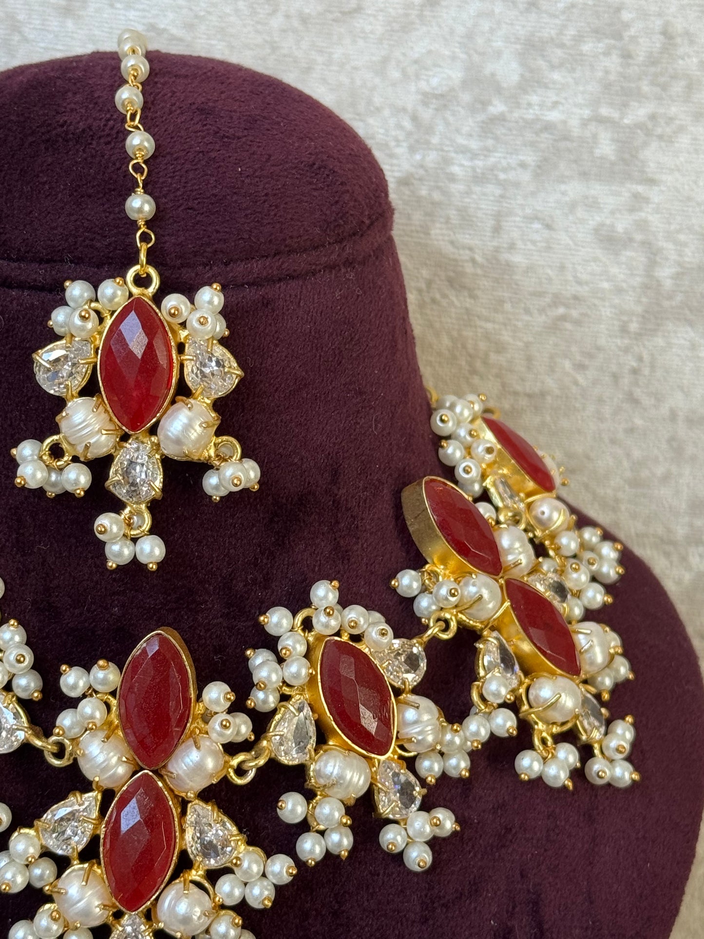 Mother of Pearl Maroon Set | The Tara Collection