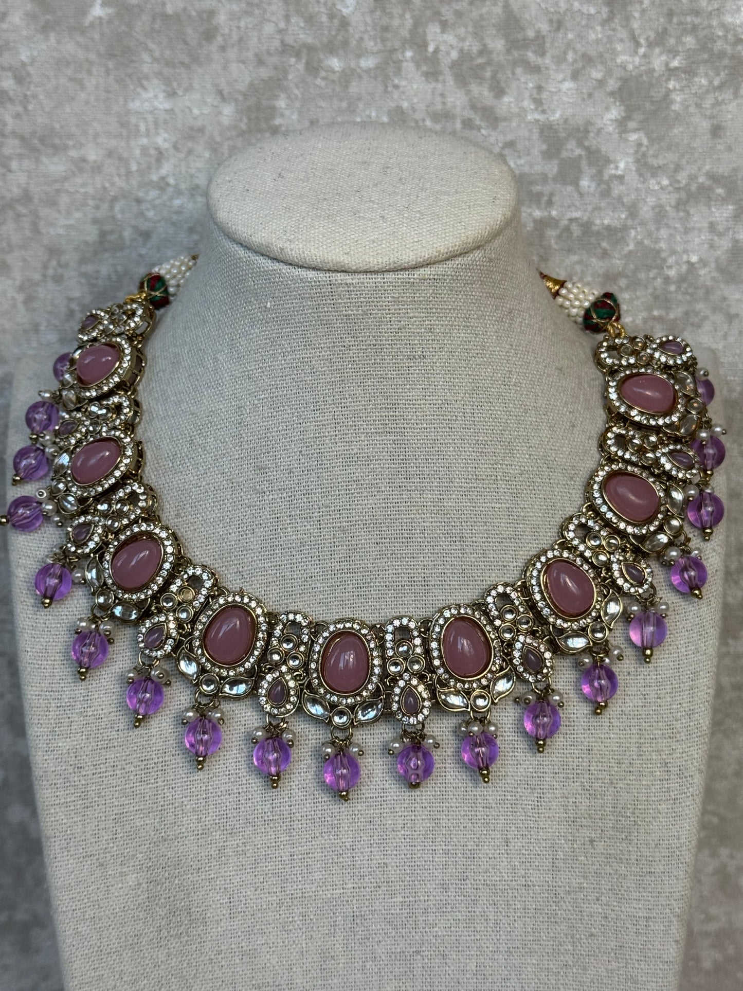 Purple & Pink Necklace Set with Tikka