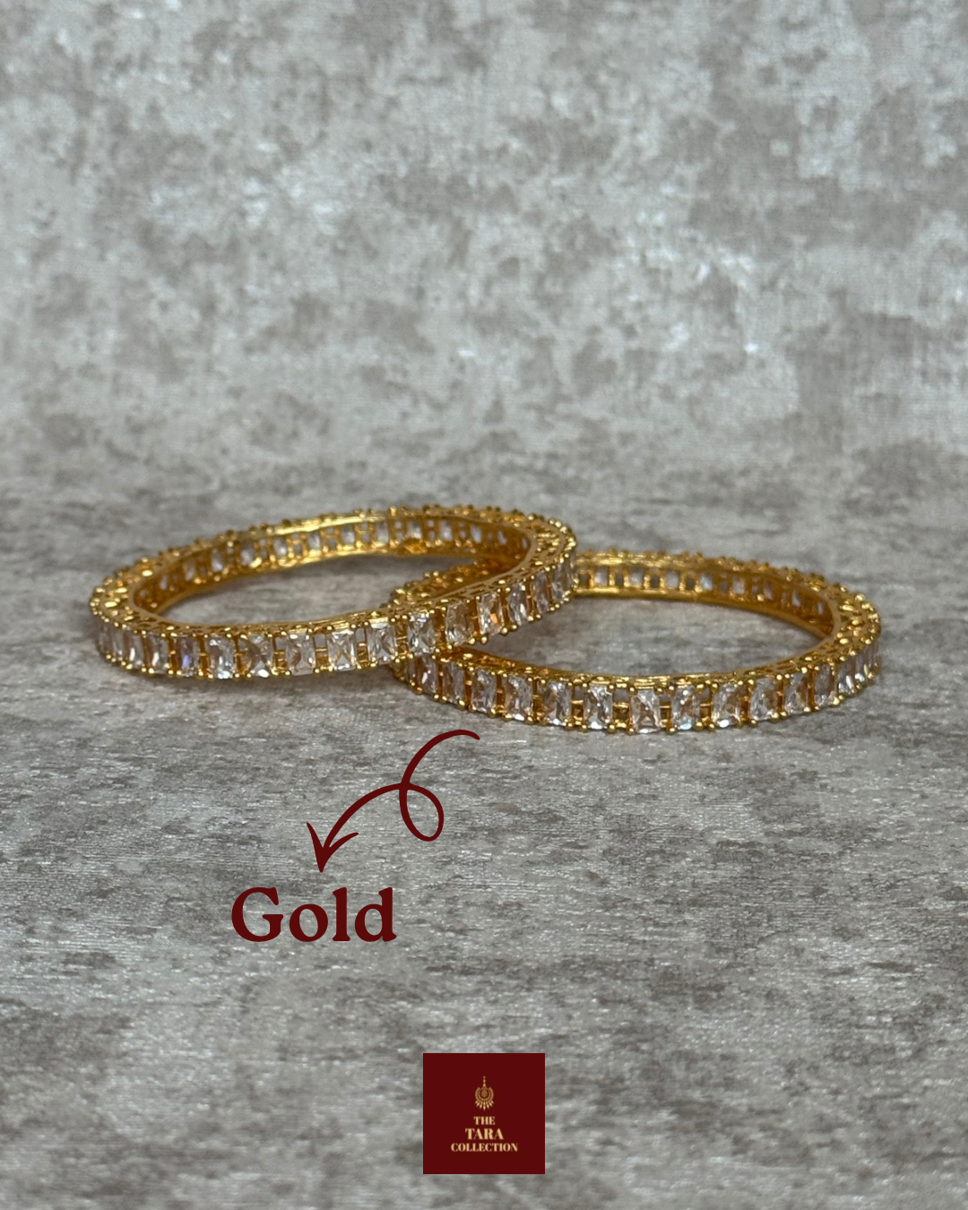 Gold Bangle Set of 2 - AD CZ - Size 2.6
