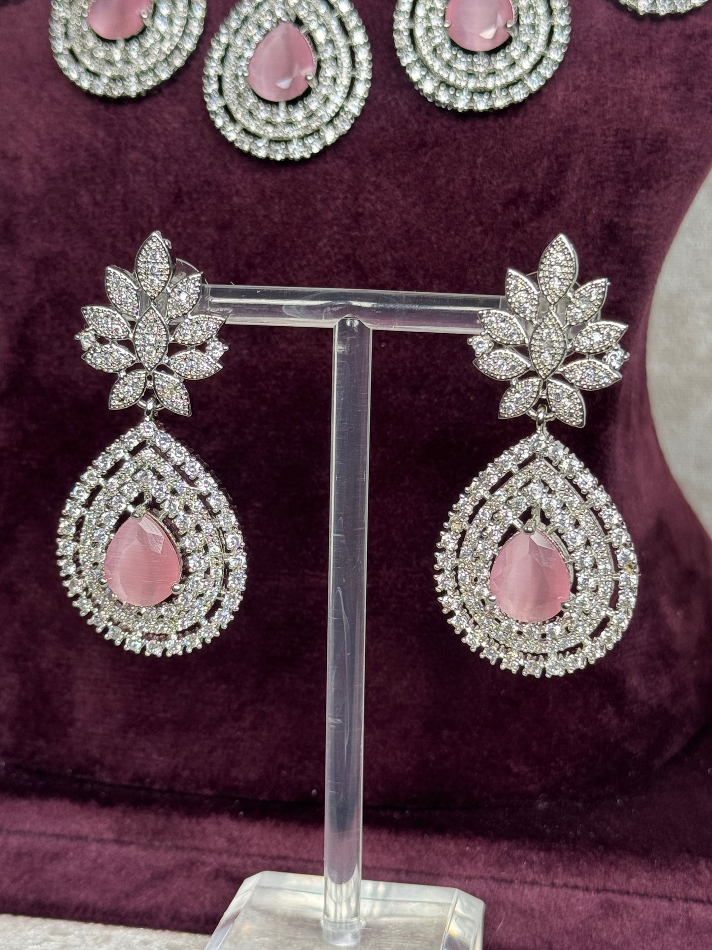 Semi Bridal AD Set | Baby Pink Statement Necklace, Earrings & Tikka