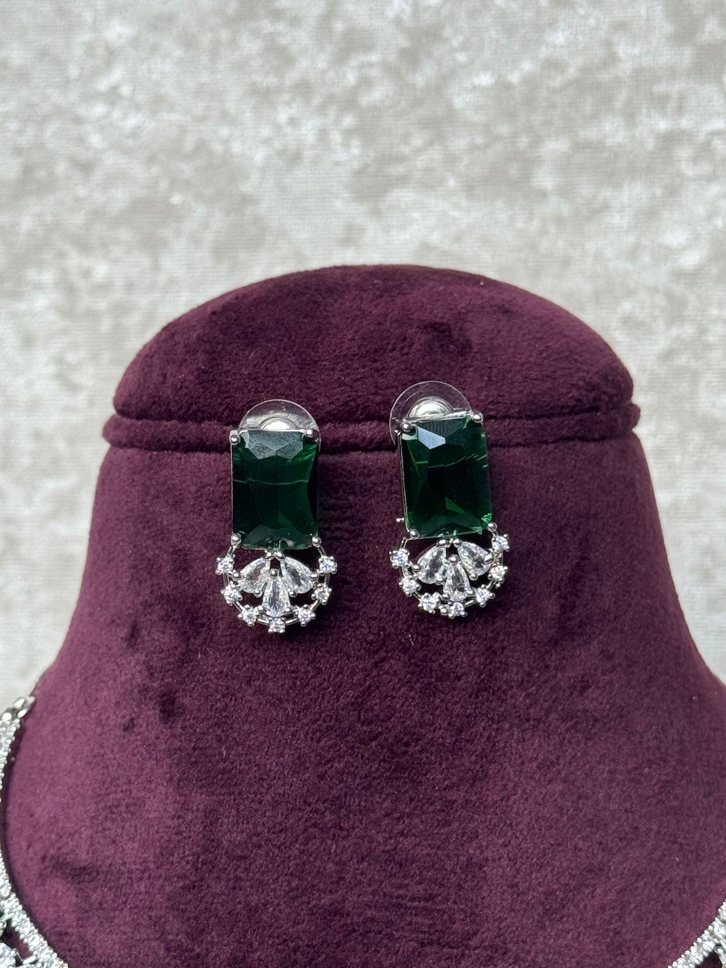 Green & Clear American Diamond Necklace Set | The Tara Collection