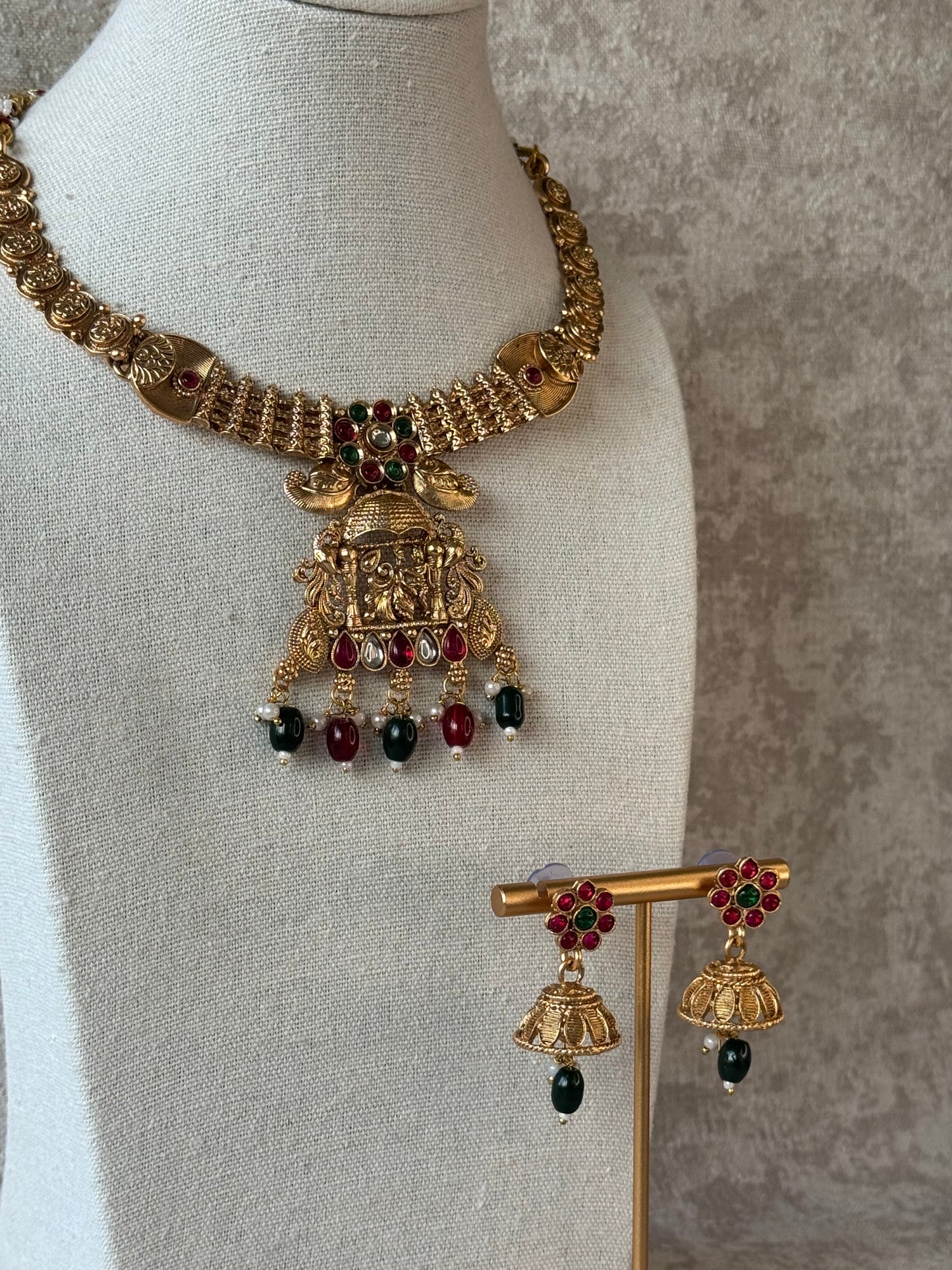 Temple Necklace Set with Rani Green detailing
