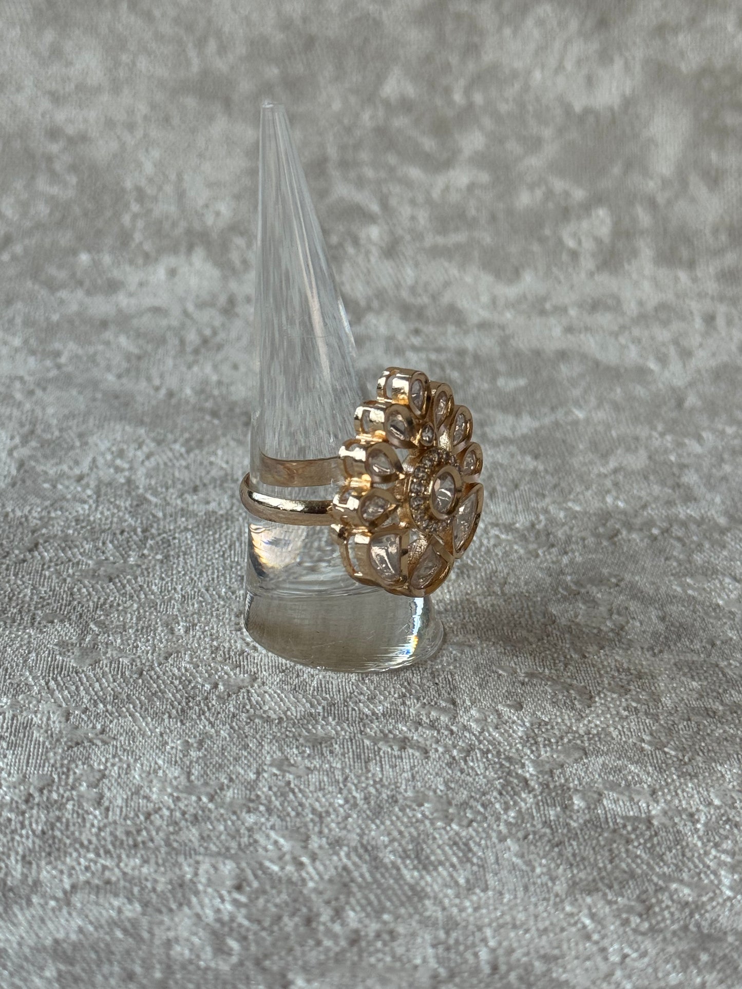 Kundan Rose Rodium Ring