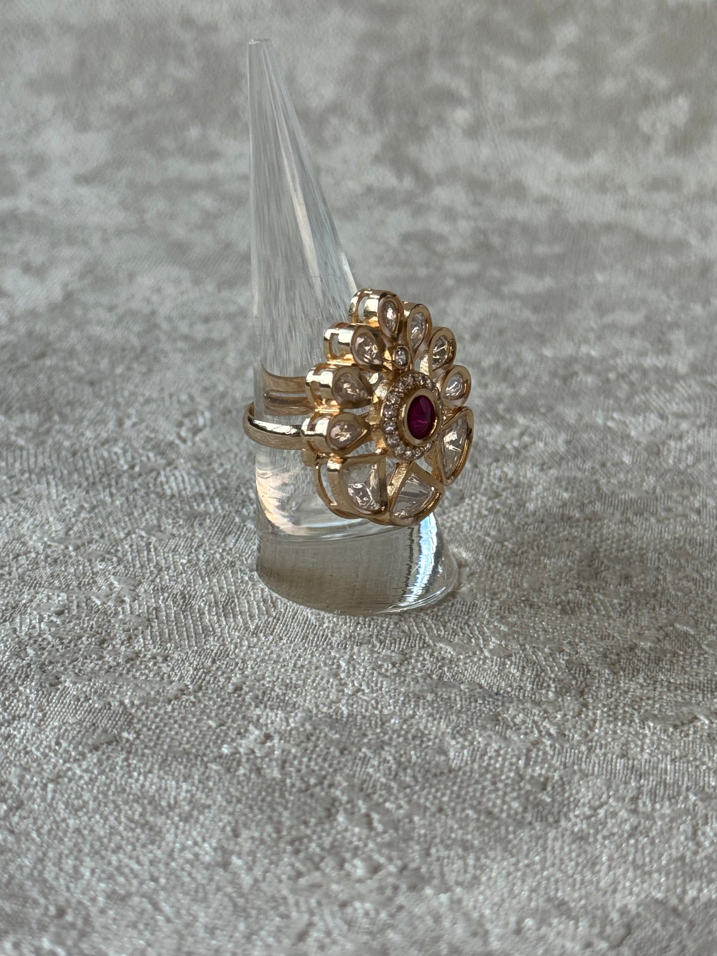 Kundan Rose Rodium Ring