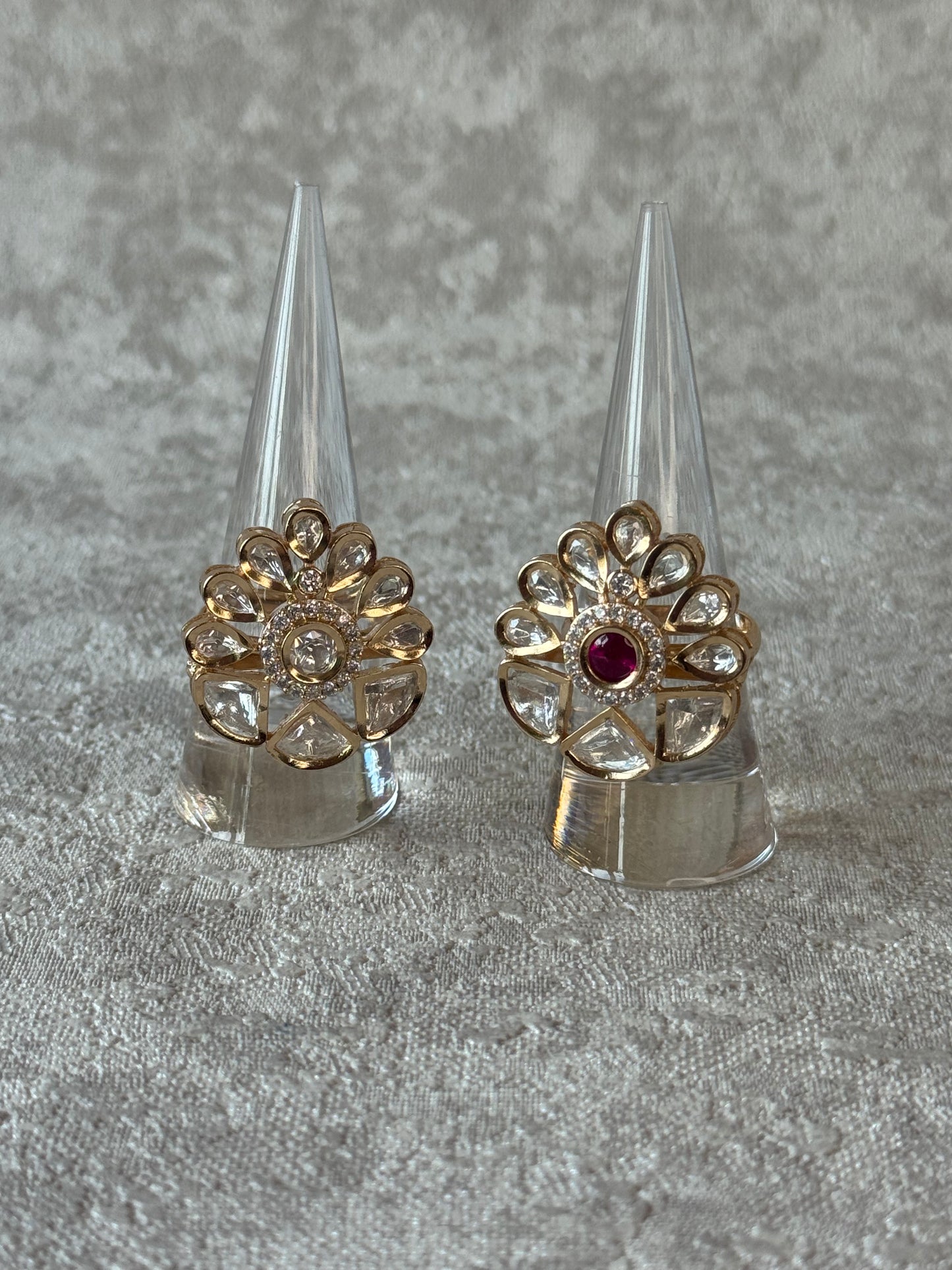 Kundan Rose Rodium Ring