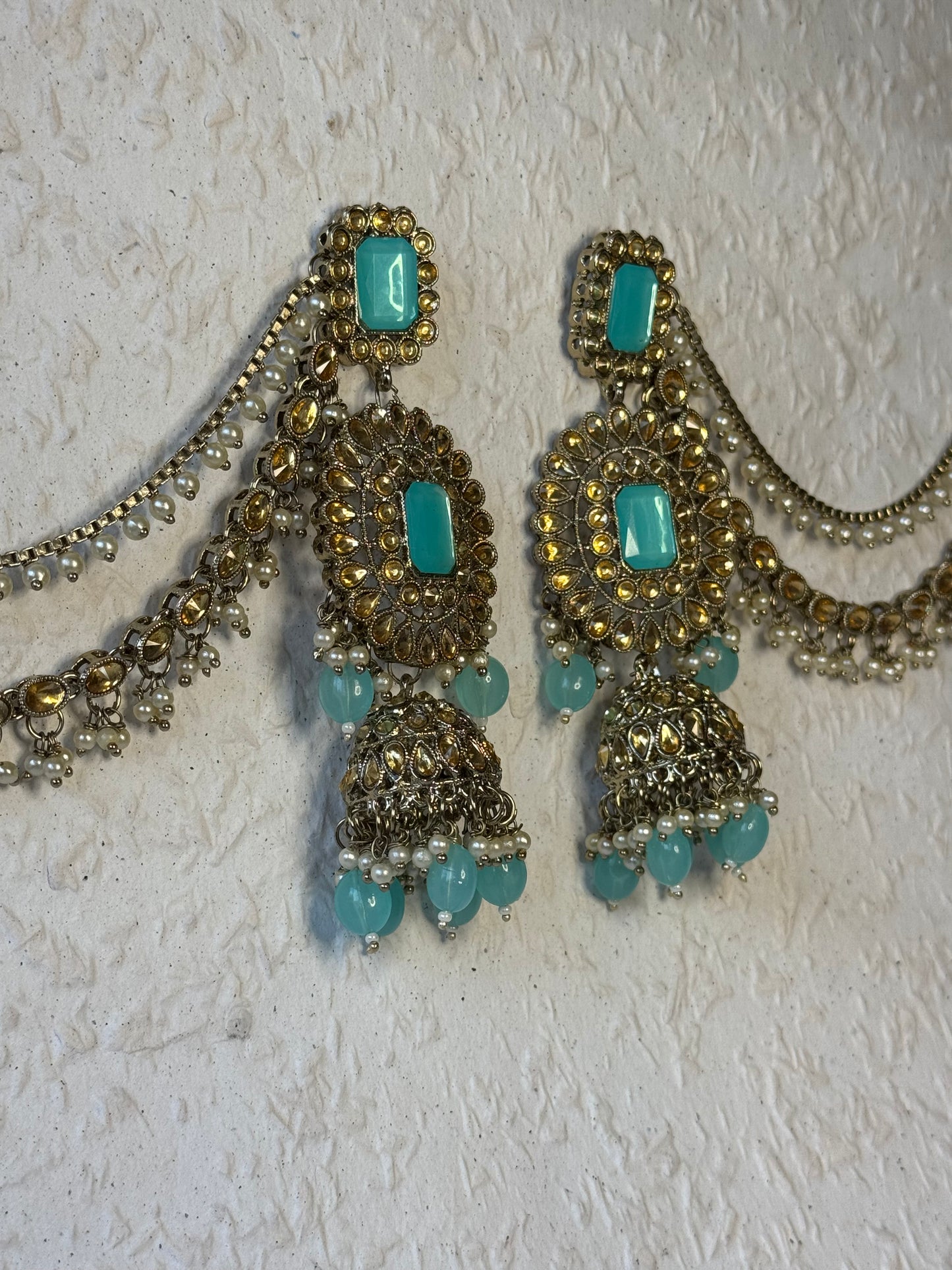 Sky Blue Choker Set with Tikka, Pasa & Earring with sahara
