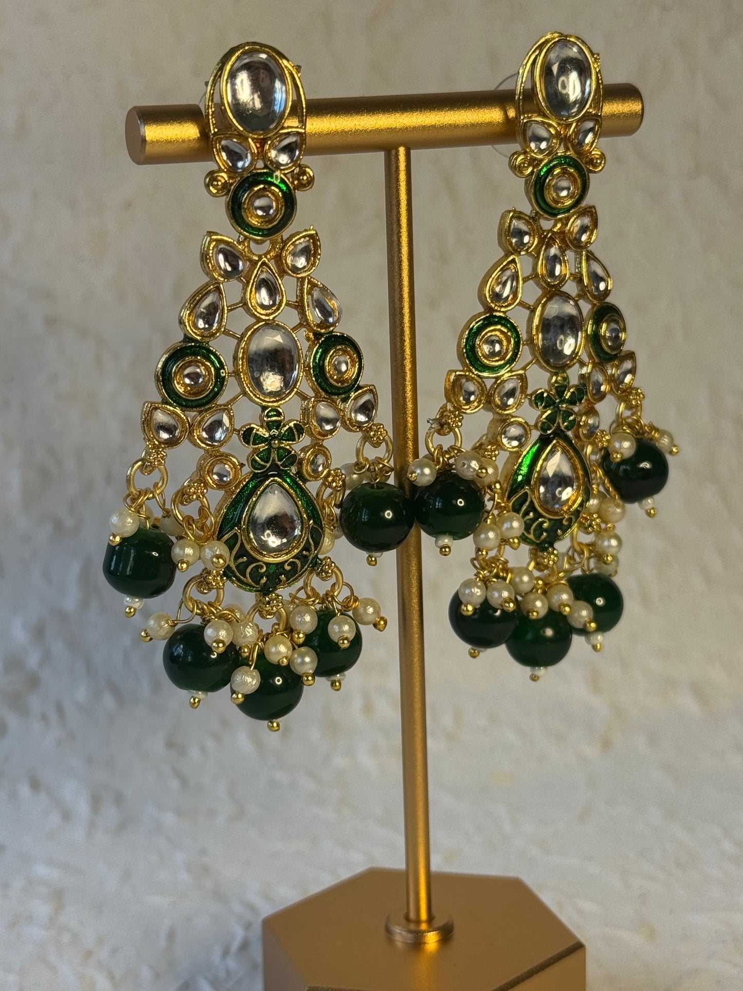 Emerald Green and Gold Necklace Set with Tikka