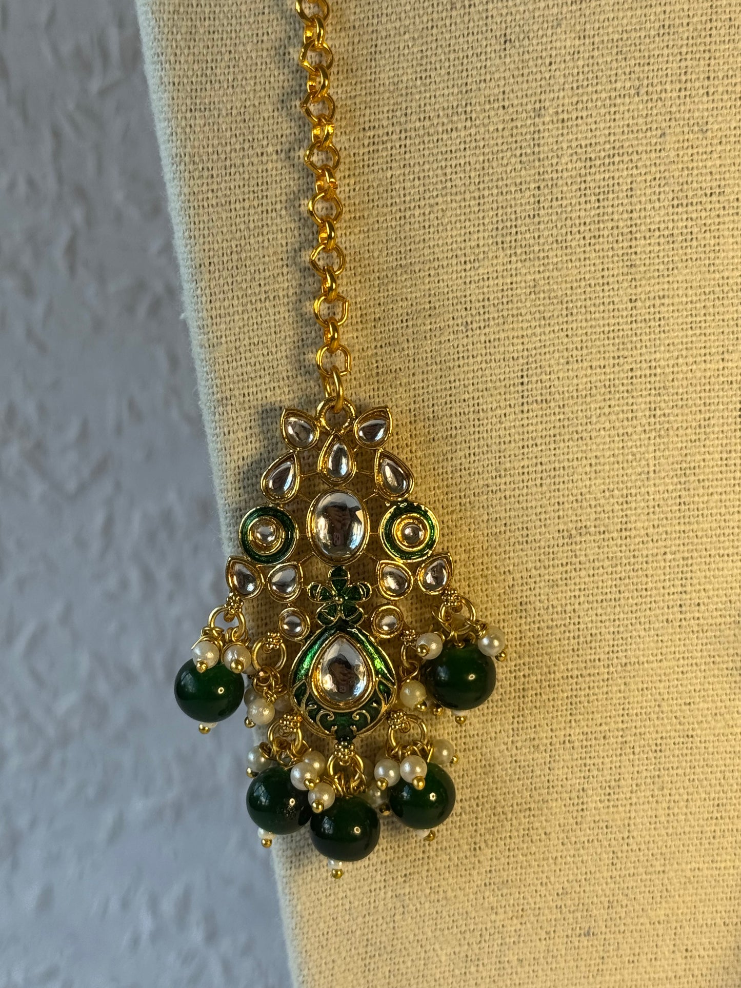 Emerald Green and Gold Necklace Set with Tikka