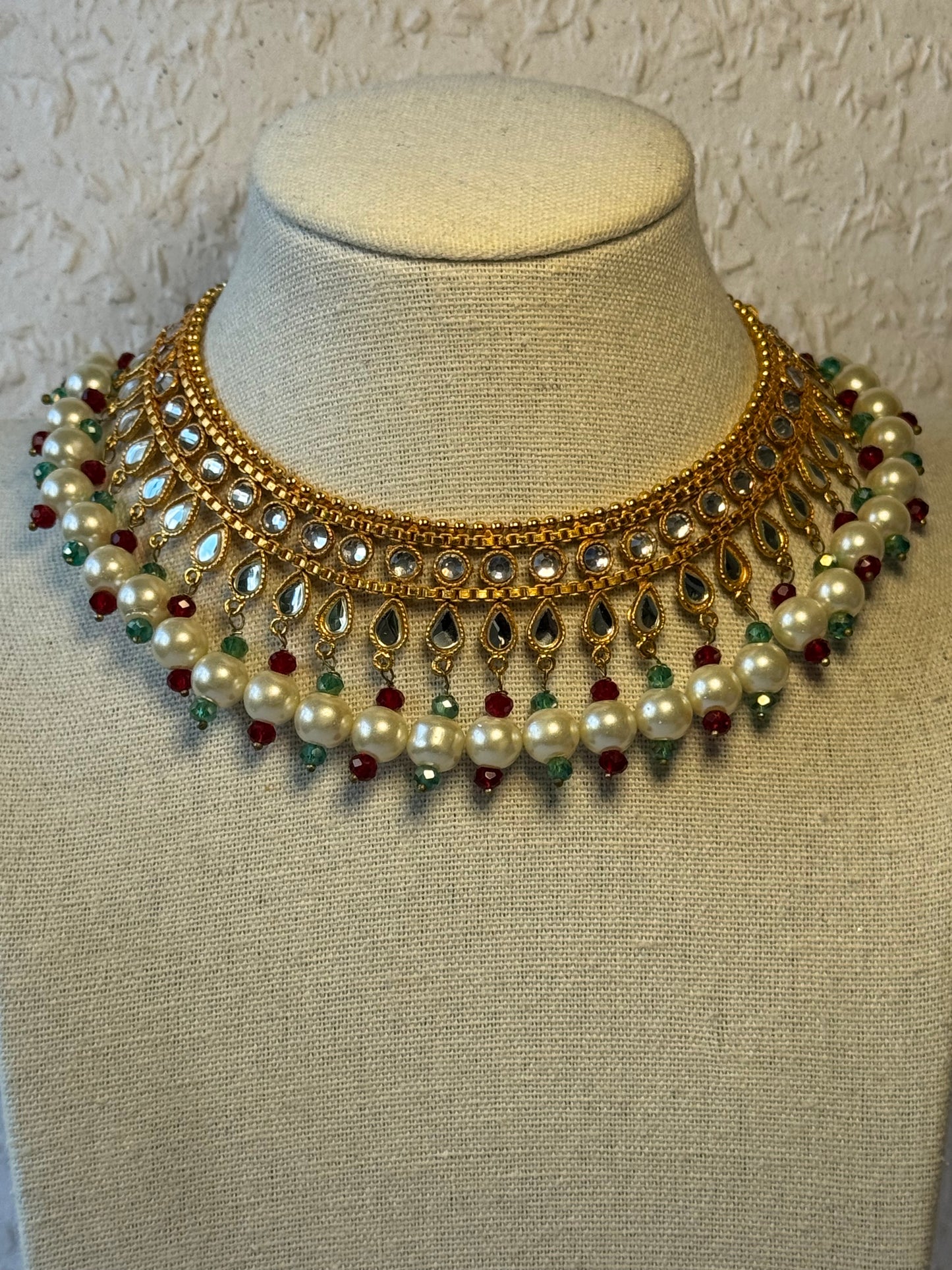 Regal Gold Necklace set with Ruby Green Accents