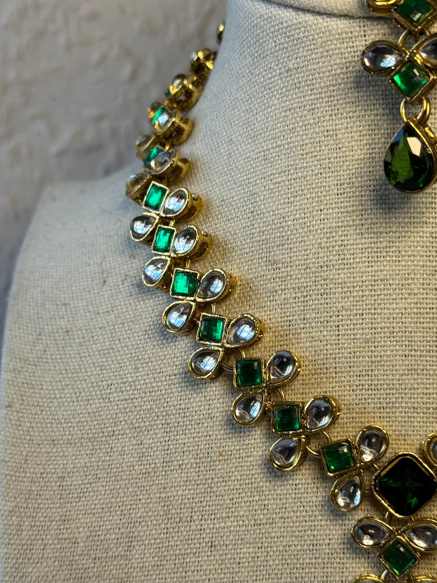 Emerald Green Necklace set with tikka