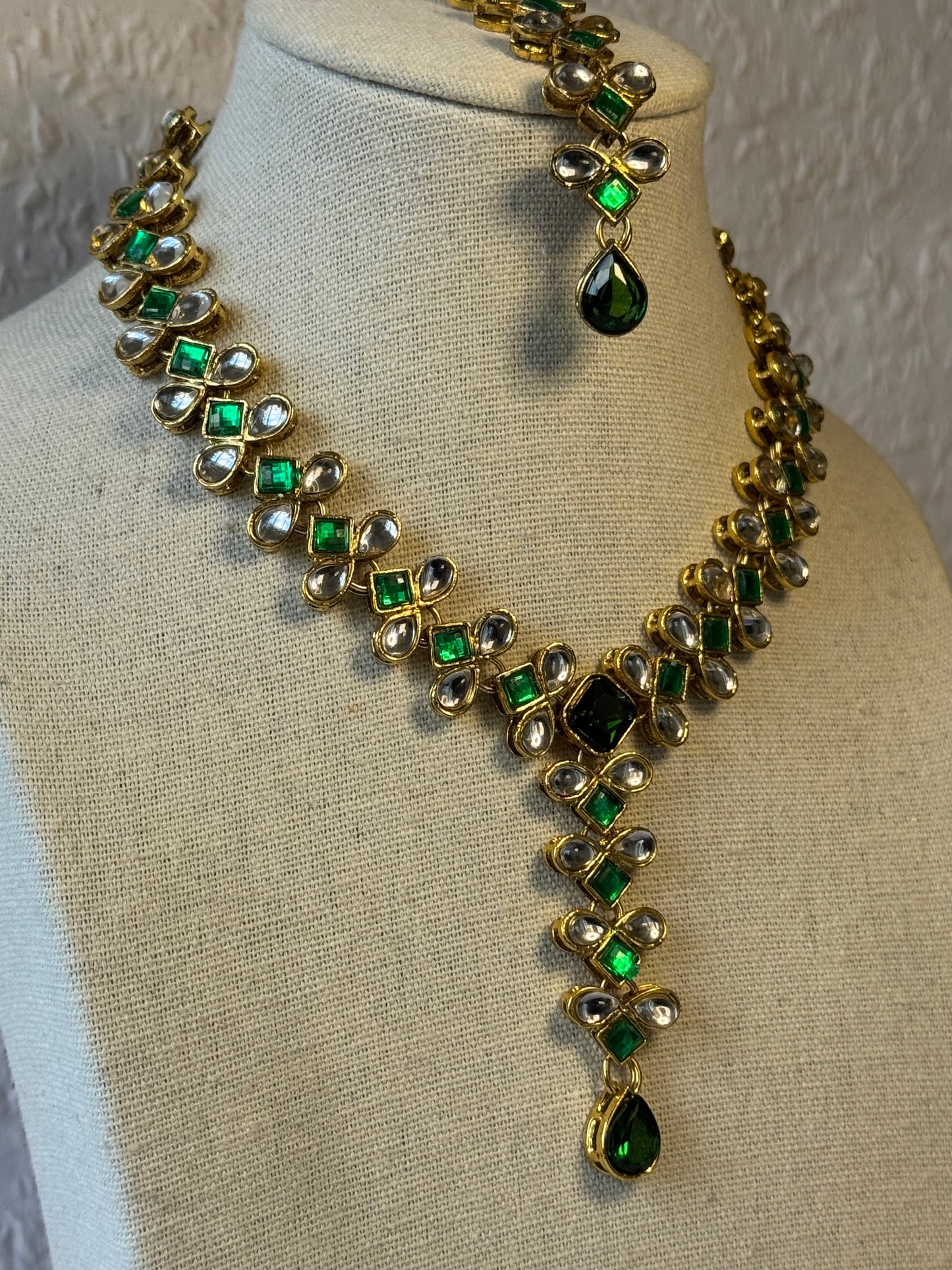 Emerald Green Necklace set with tikka