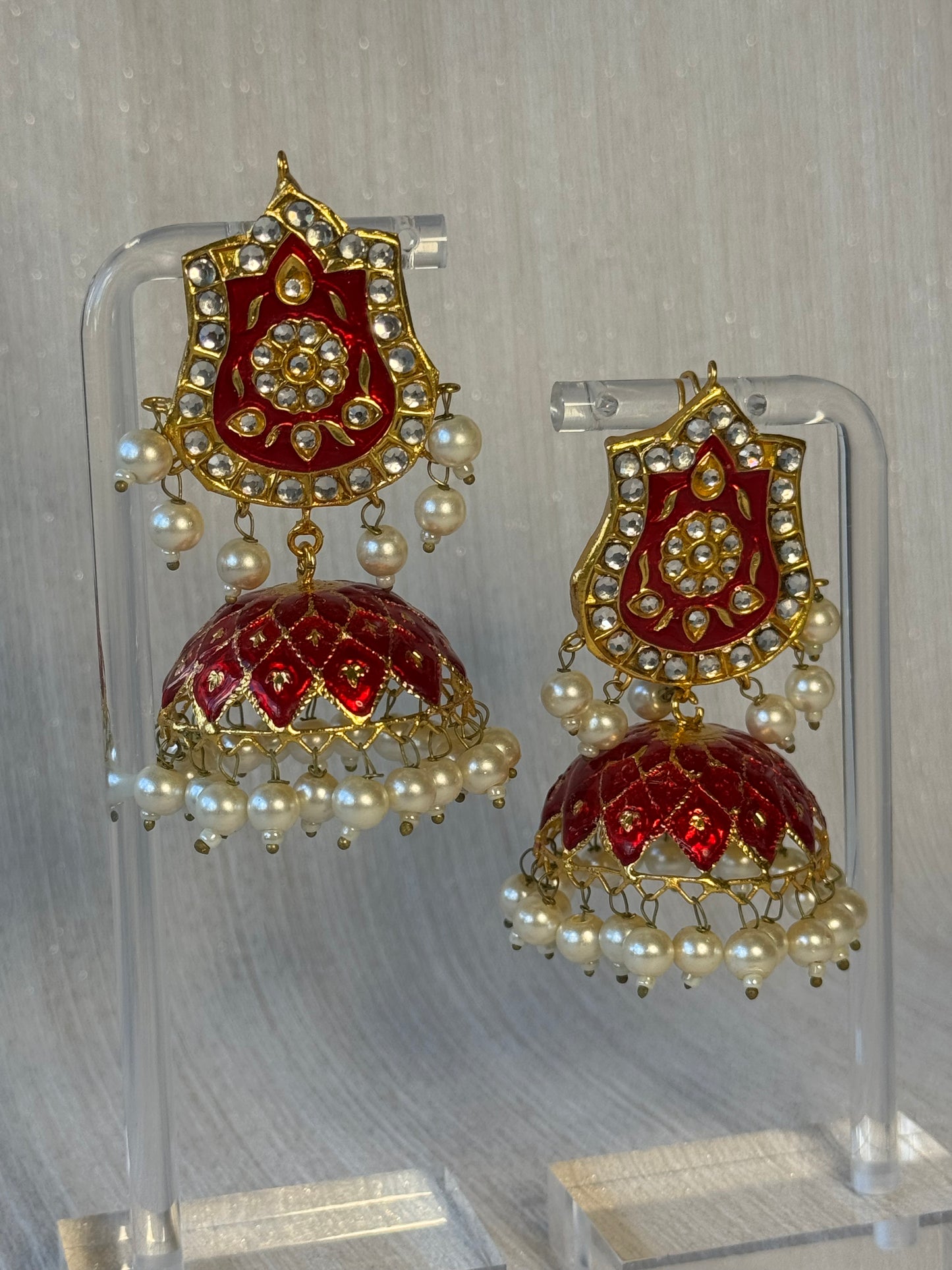 Pearl and Ruby Red Necklace Set with Tikka