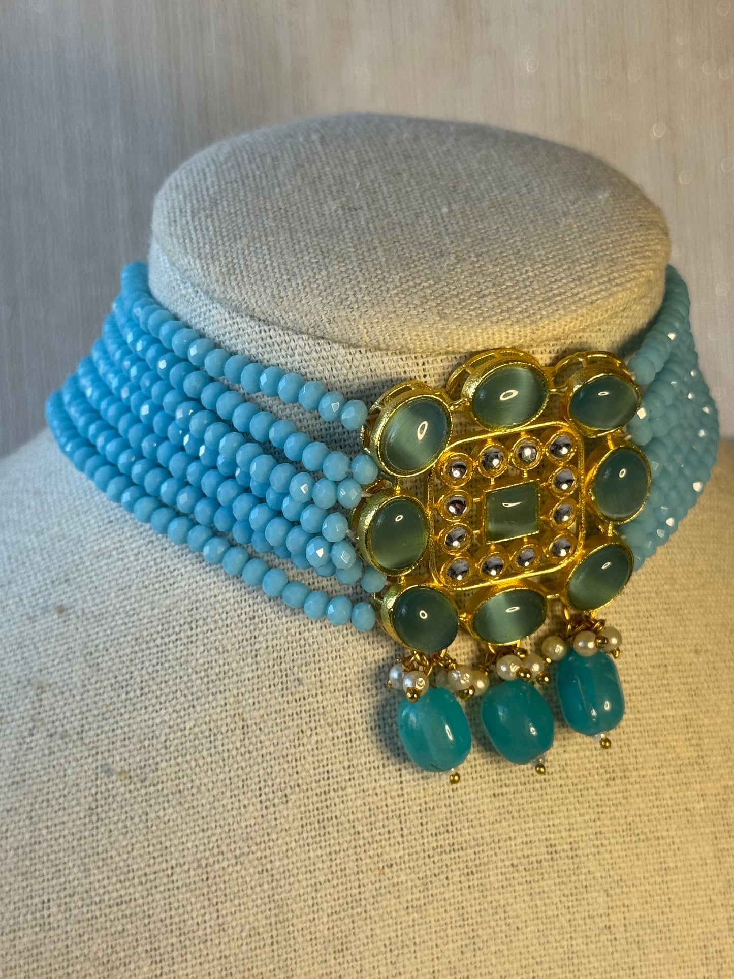 Sky Blue Choker Set with Stud earrings