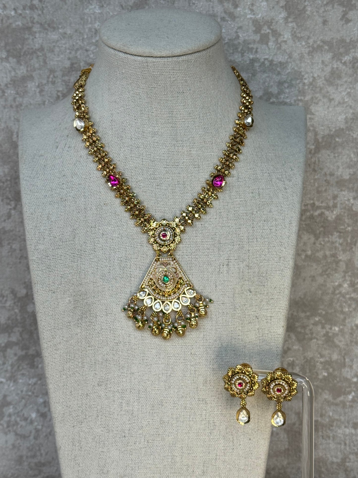 Heritage Necklace Set with Gold Plating and Meenakari work