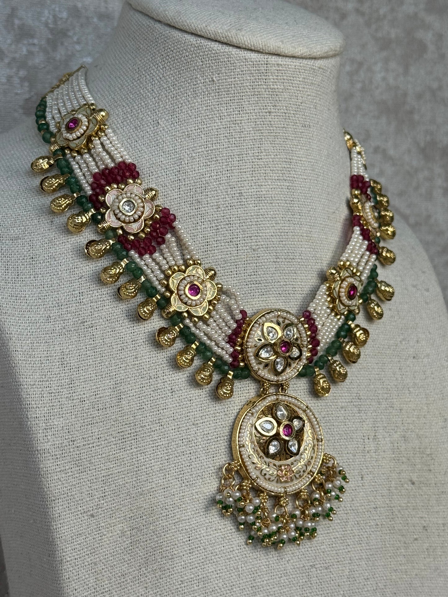 Polki Heritage Necklace Set with Meenakari details