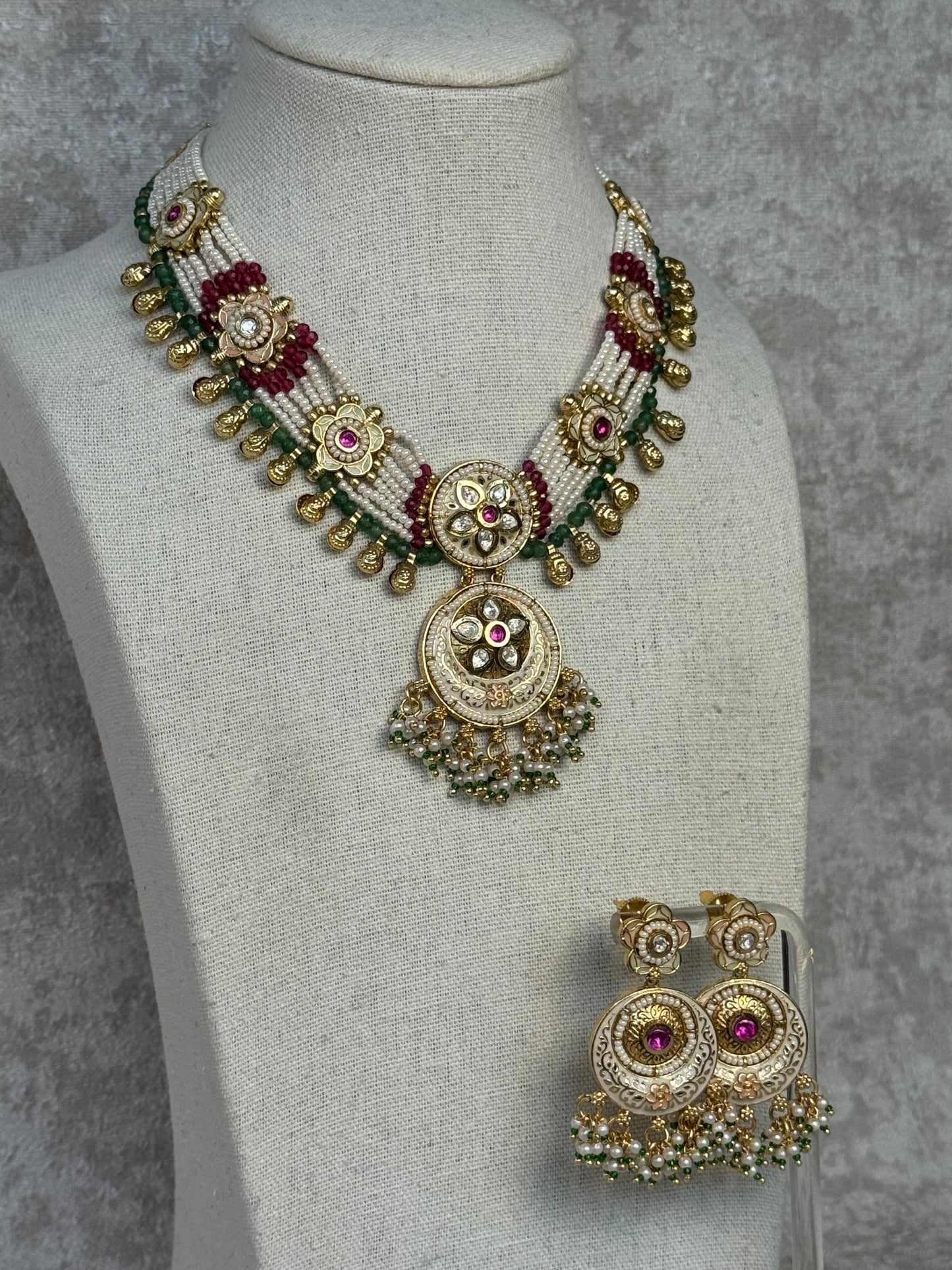 Polki Heritage Necklace Set with Meenakari details