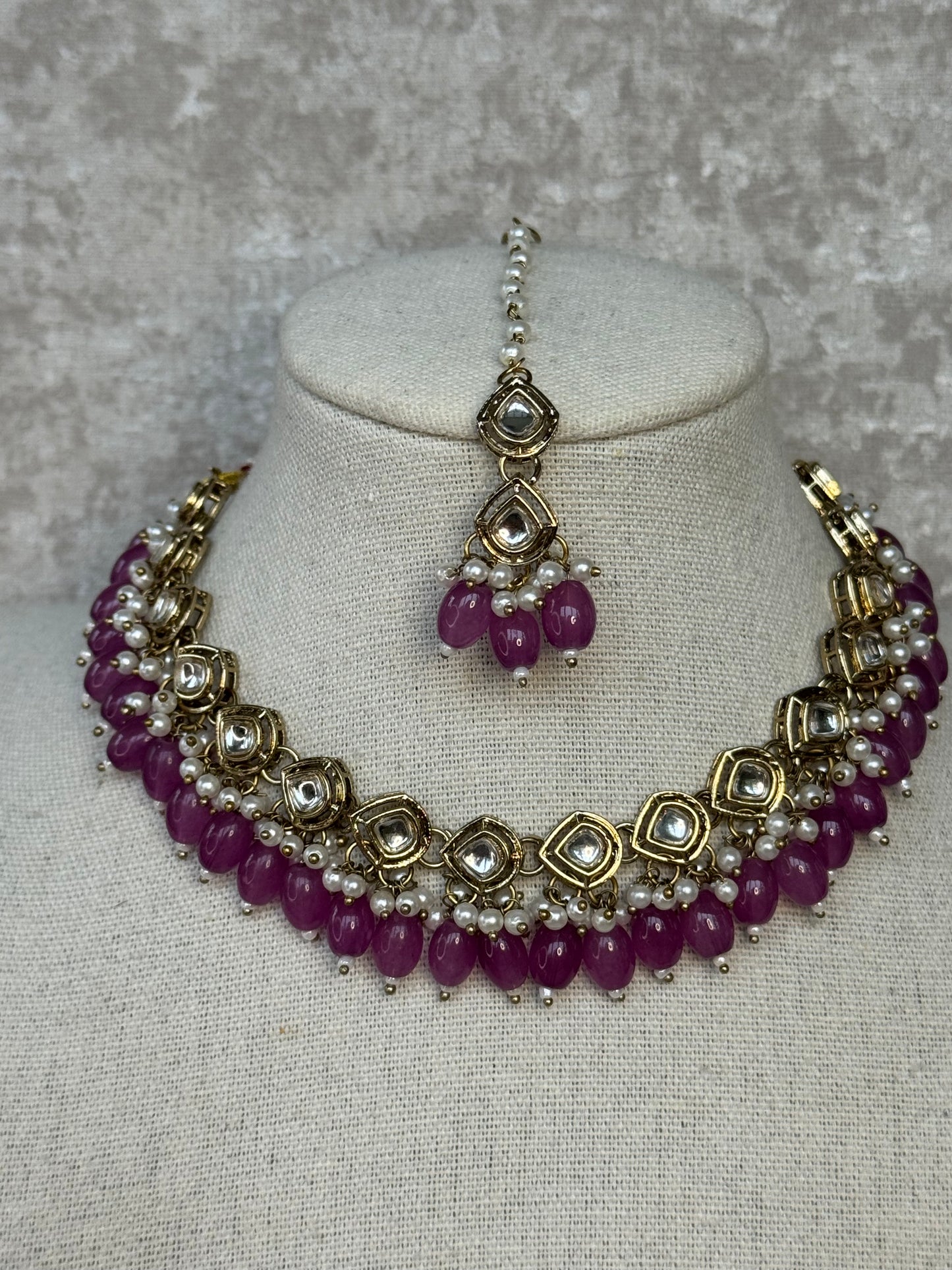 Necklace set with earrings and tikka - Mendhi Plated