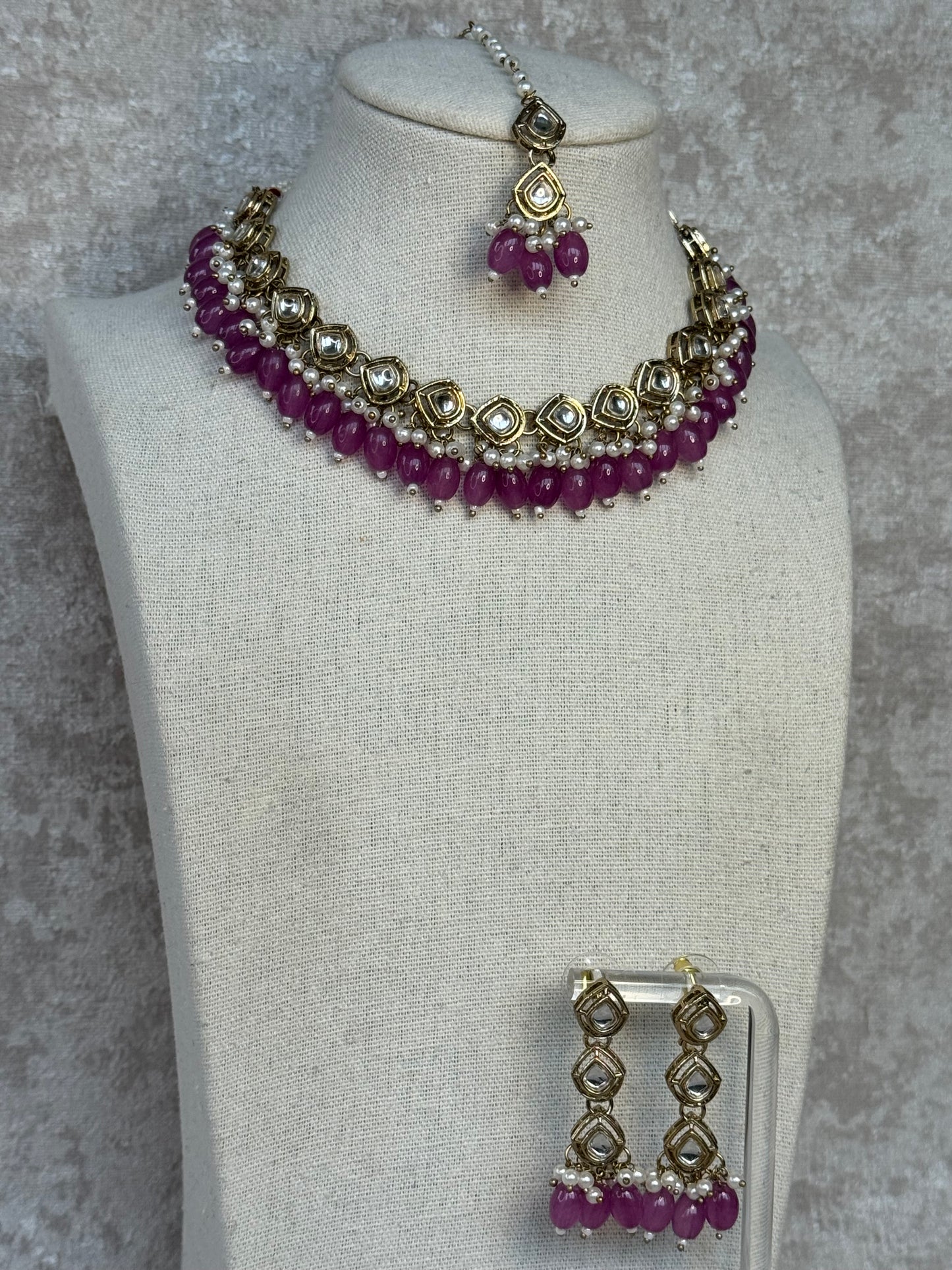 Necklace set with earrings and tikka - Mendhi Plated