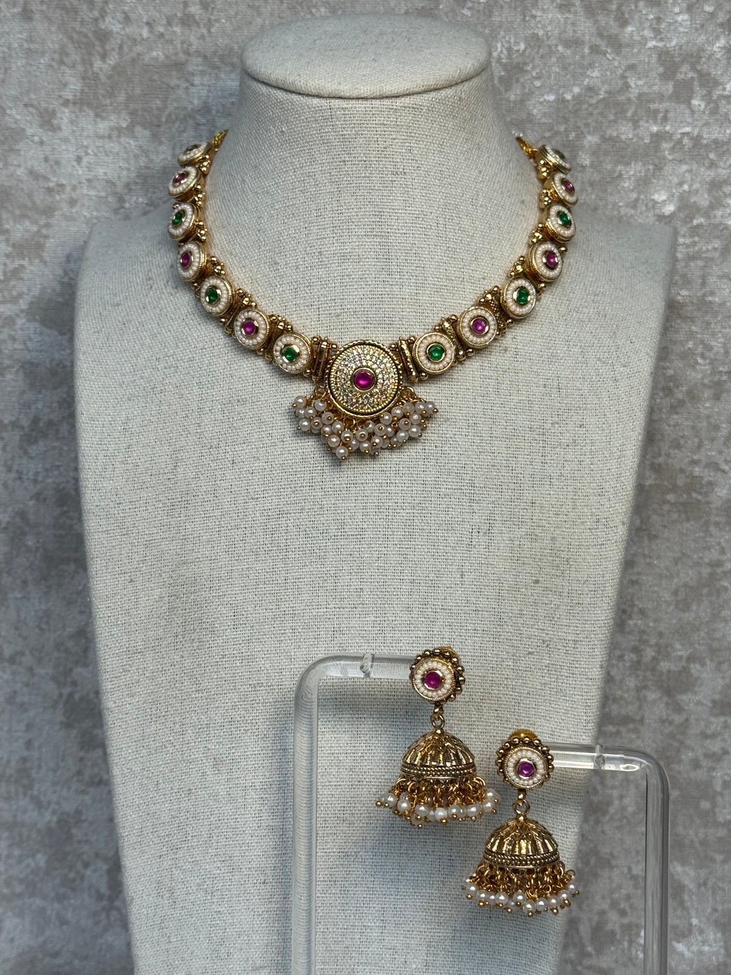Moti Necklace Set with Matte Gold Plating