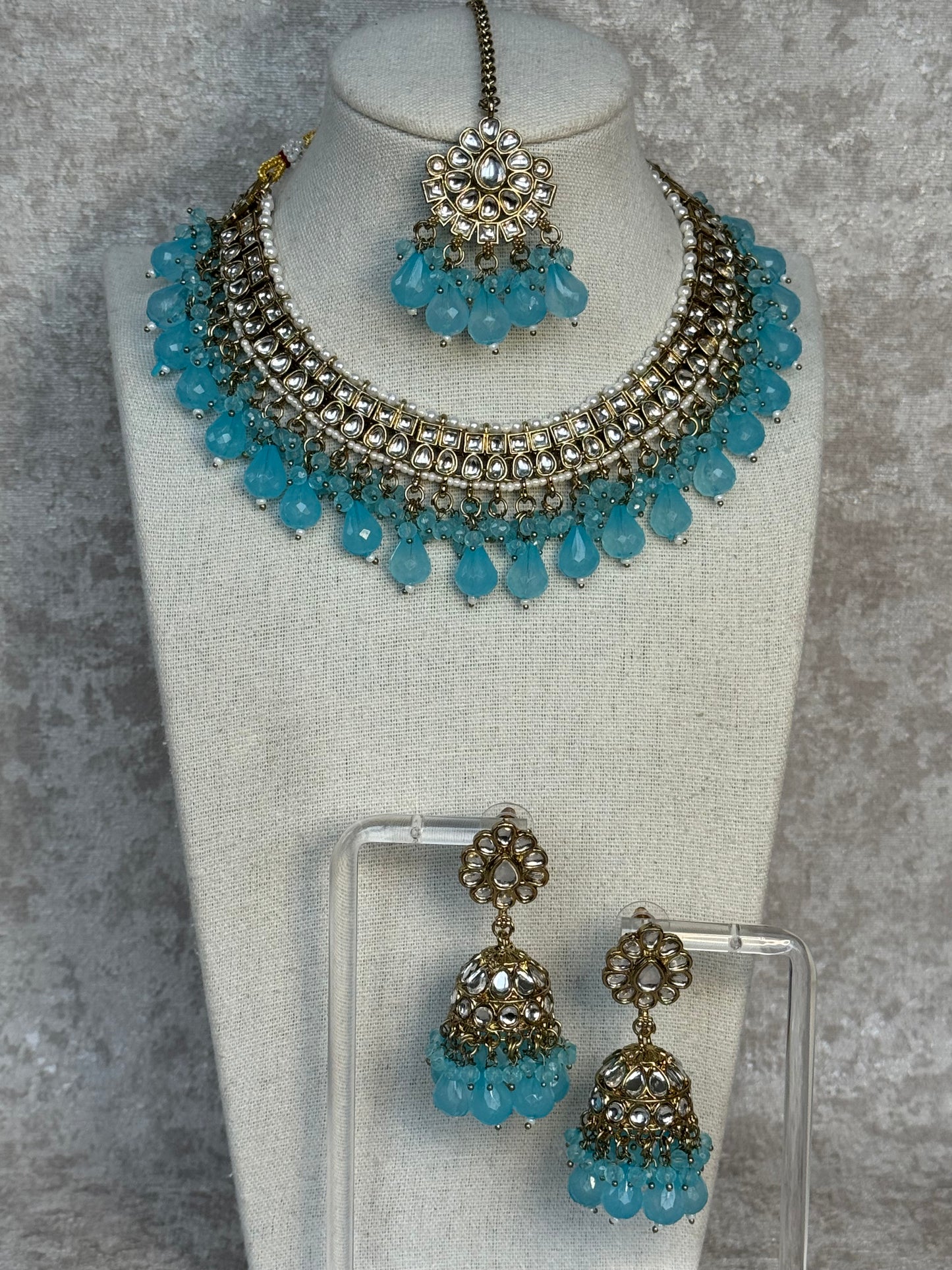 Kundan Necklace Set with Earrings & Tikka