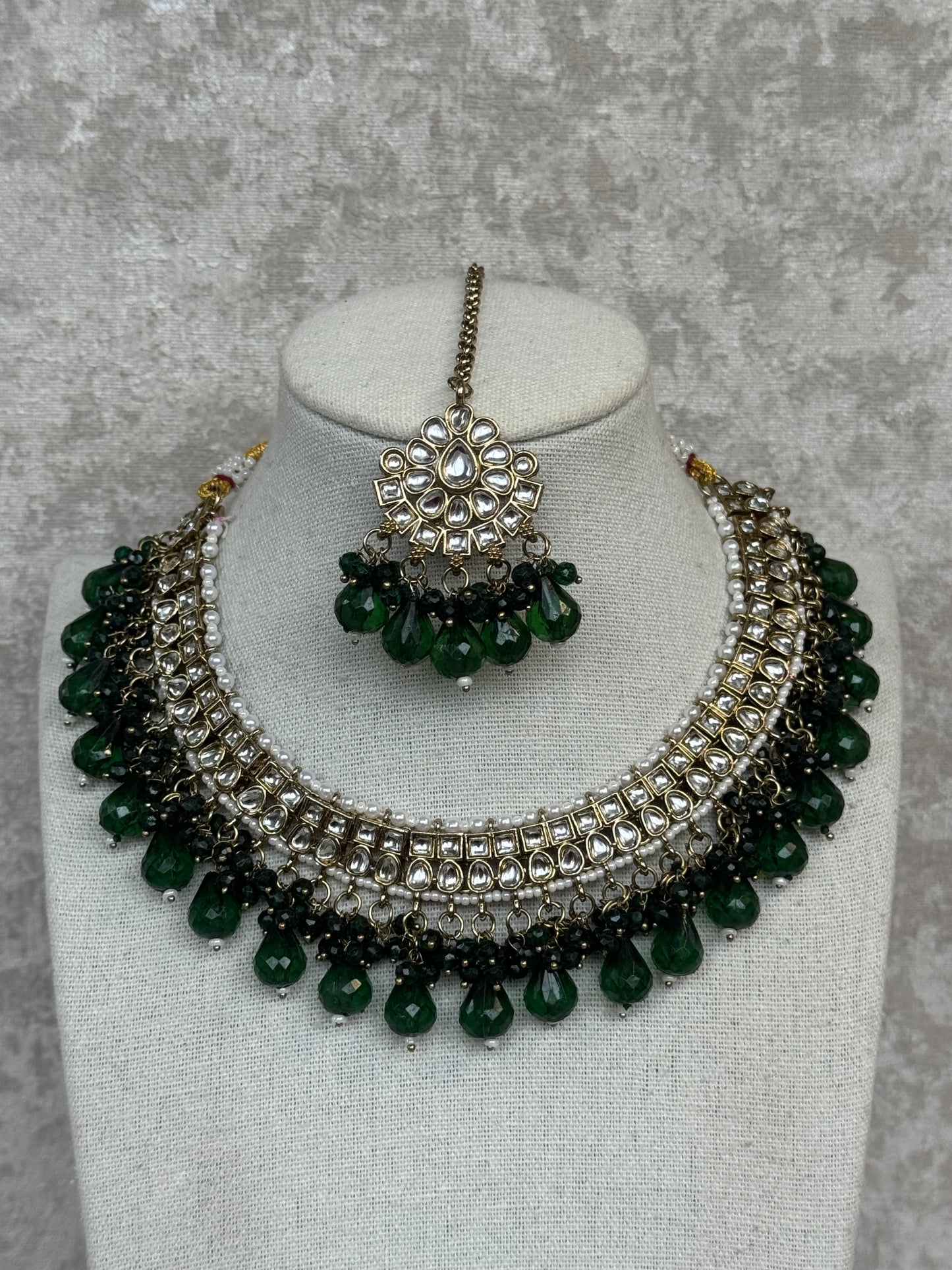 Kundan Necklace Set with Earrings & Tikka
