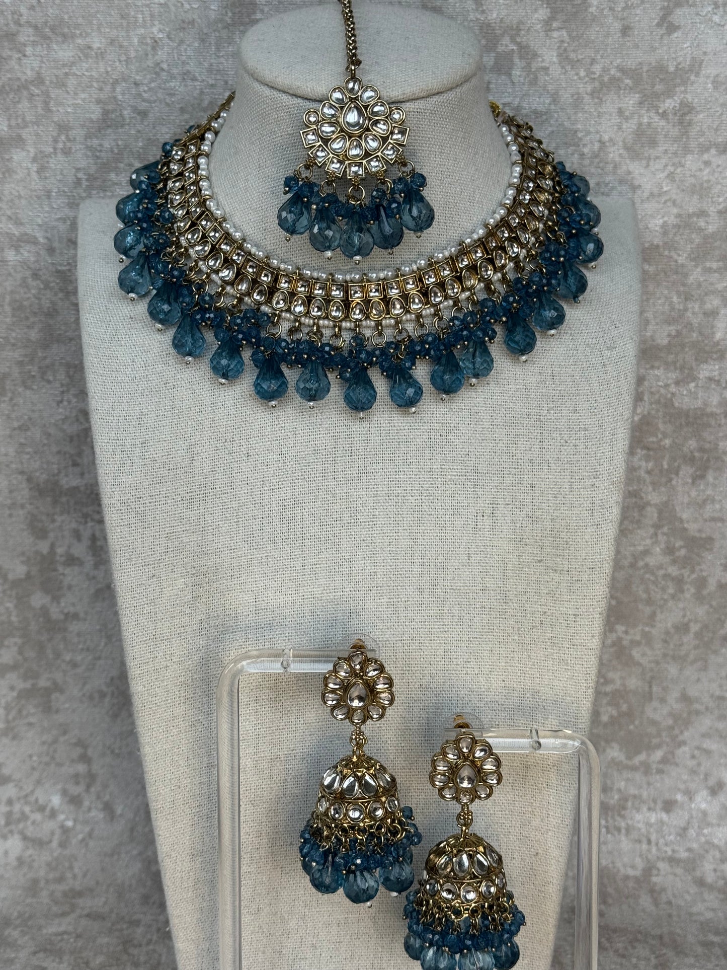 Kundan Necklace Set with Earrings & Tikka