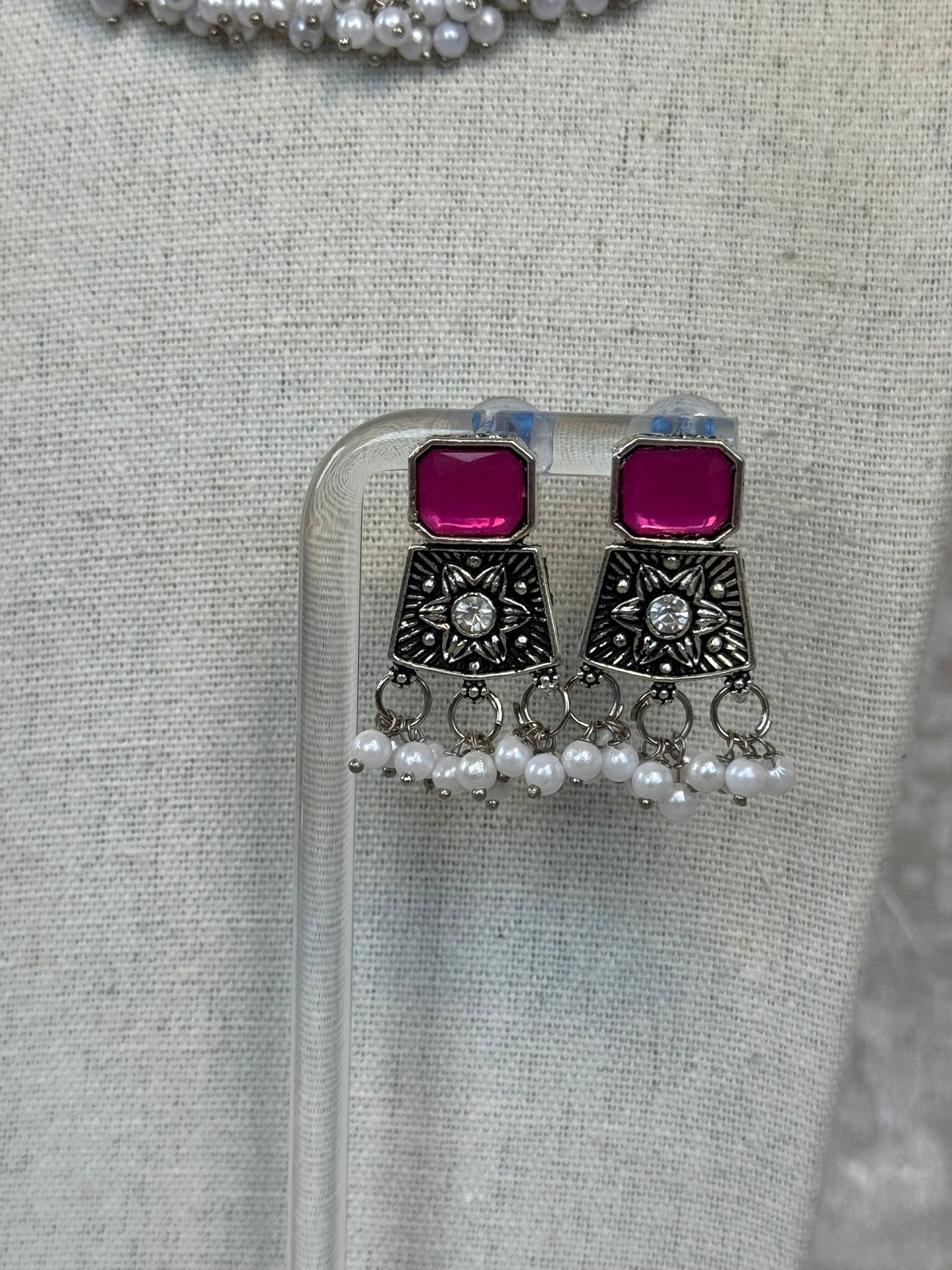 Oxidised Clustered Pearl Necklace Set