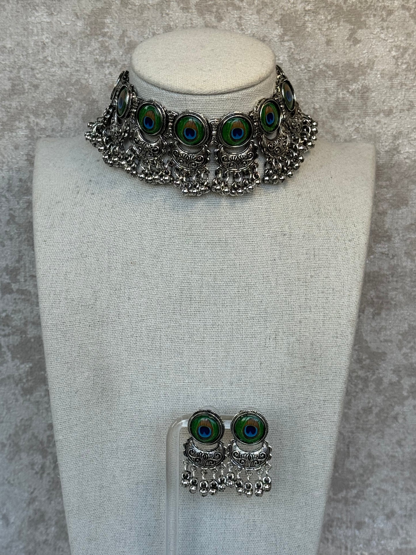 Peacock Oxidised Choker Set