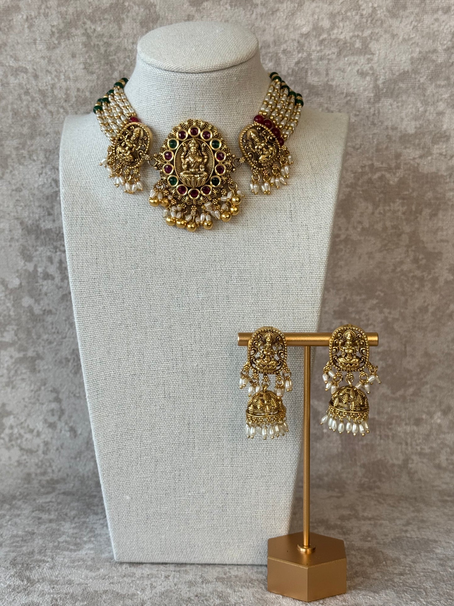 Temple Jewellery Rajwadi Choker Set | Necklace & Jhumka Earrings