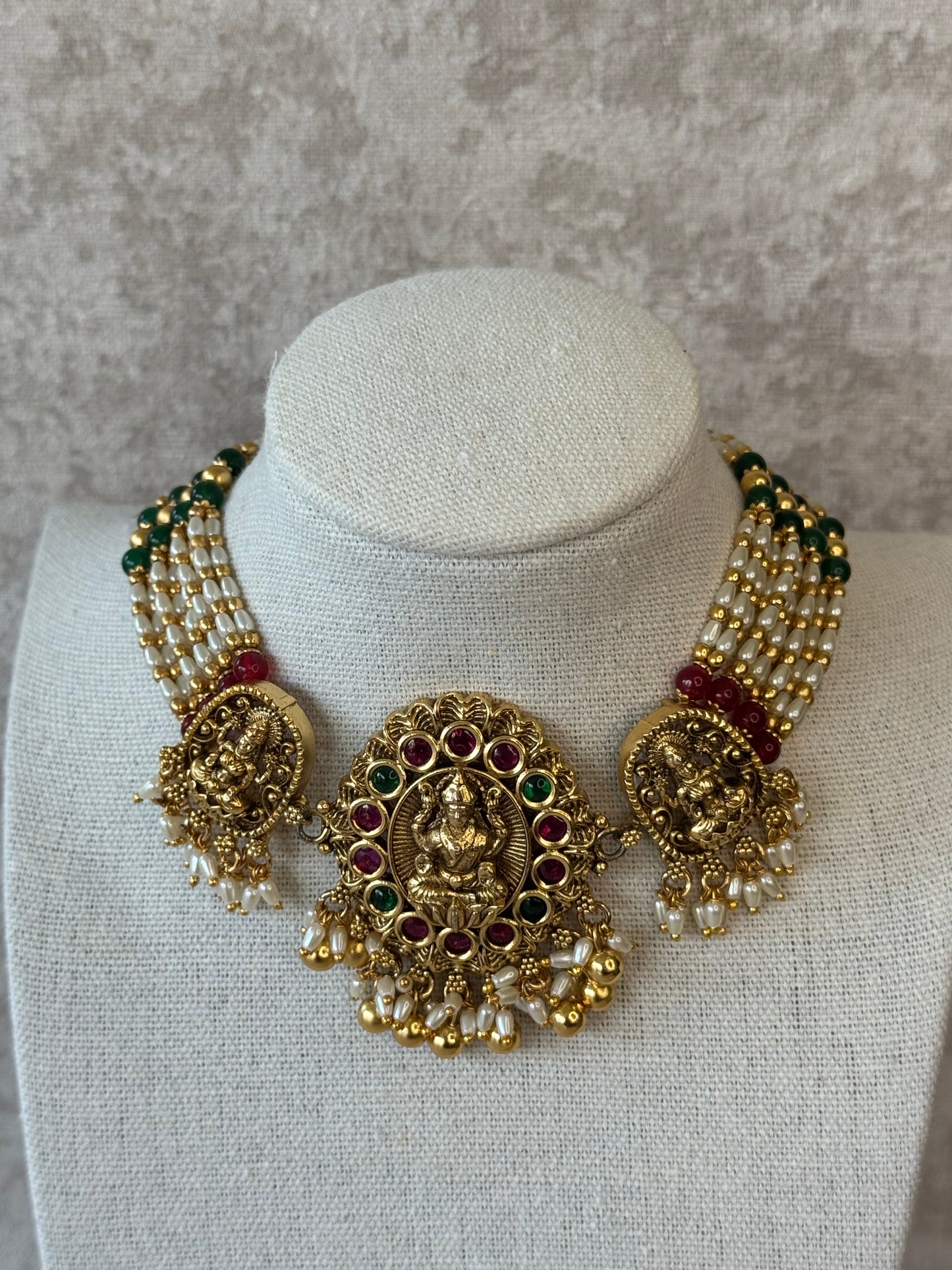 Temple Jewellery Rajwadi Choker Set | Necklace & Jhumka Earrings
