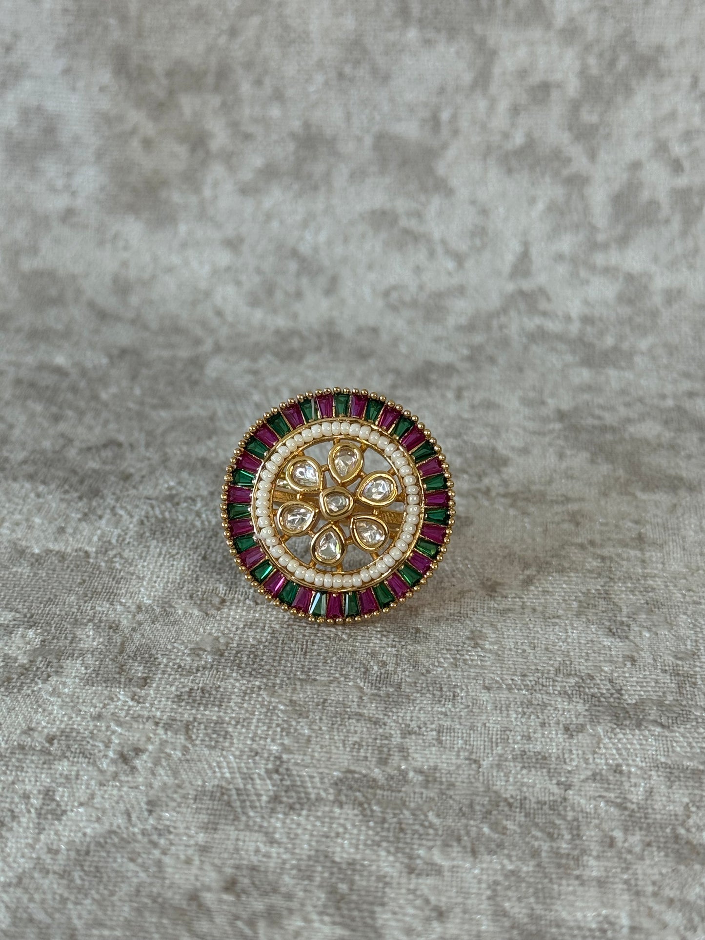 Elegant Kundan Statement Ring | Adjustable Indian Wedding & Occasion Finger Ring