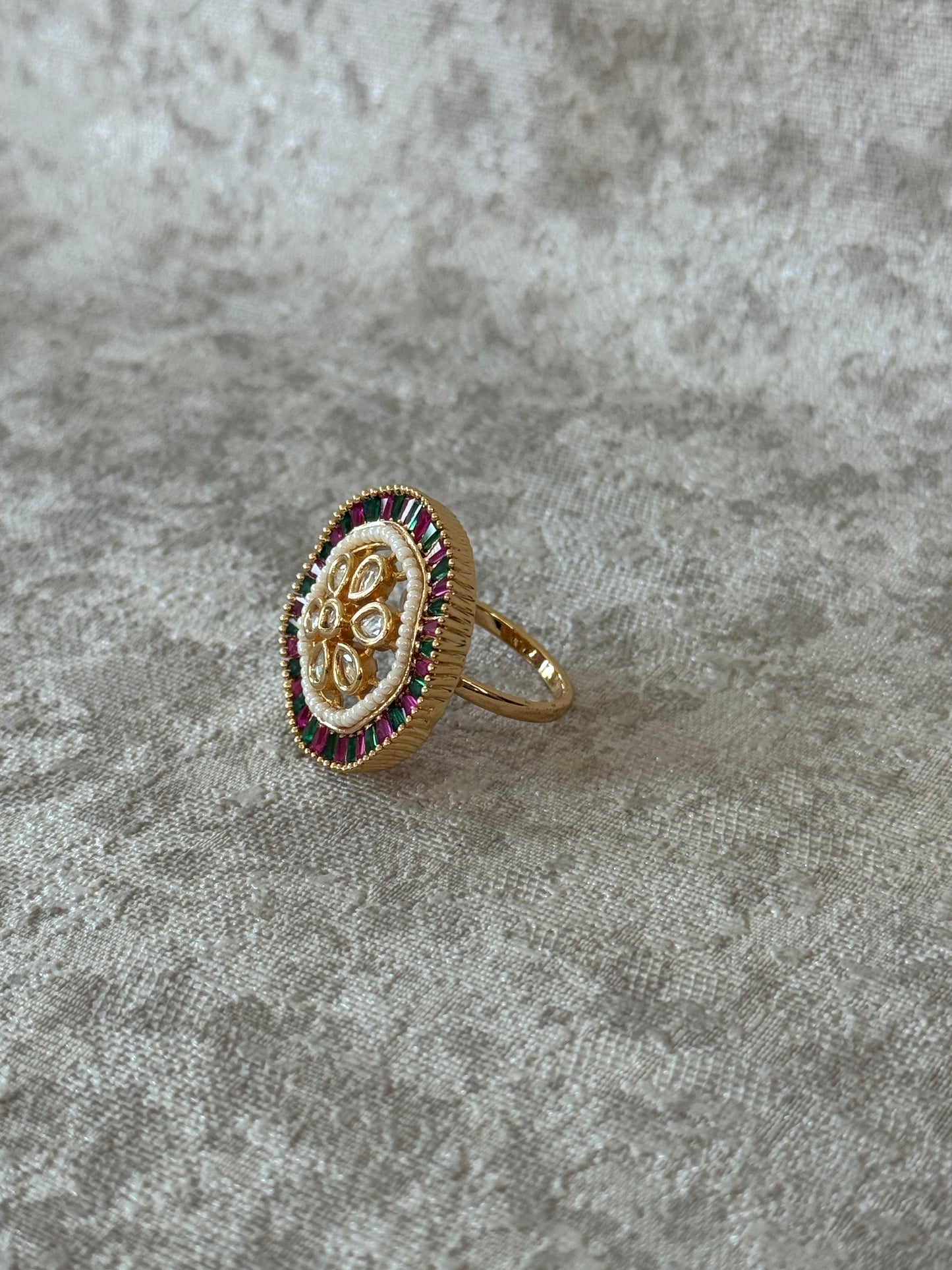 Elegant Kundan Statement Ring | Adjustable Indian Wedding & Occasion Finger Ring