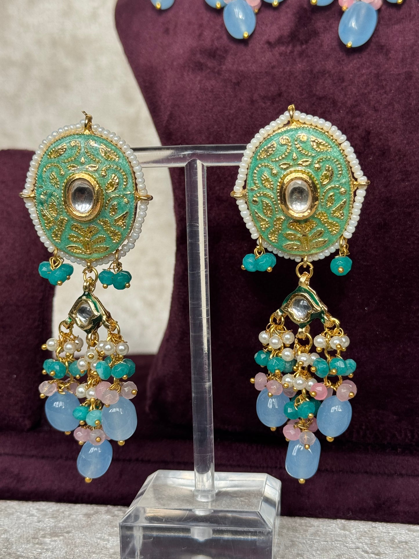 Pink & Blue Meenakari Necklace Set | The Tara Collection