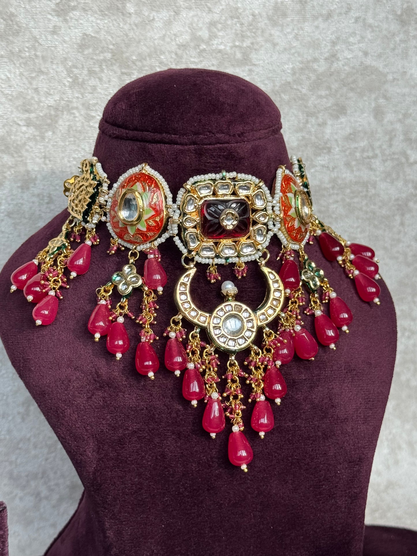 Maroon Red Meenakari Necklace Set | The Tara Collection