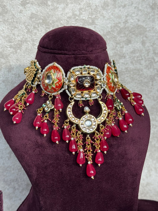 Maroon Red Meenakari Necklace Set | The Tara Collection