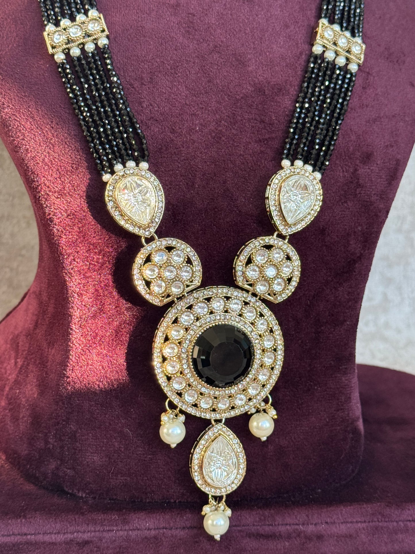 Long Black Mala Set | Mala Necklace & Earrings